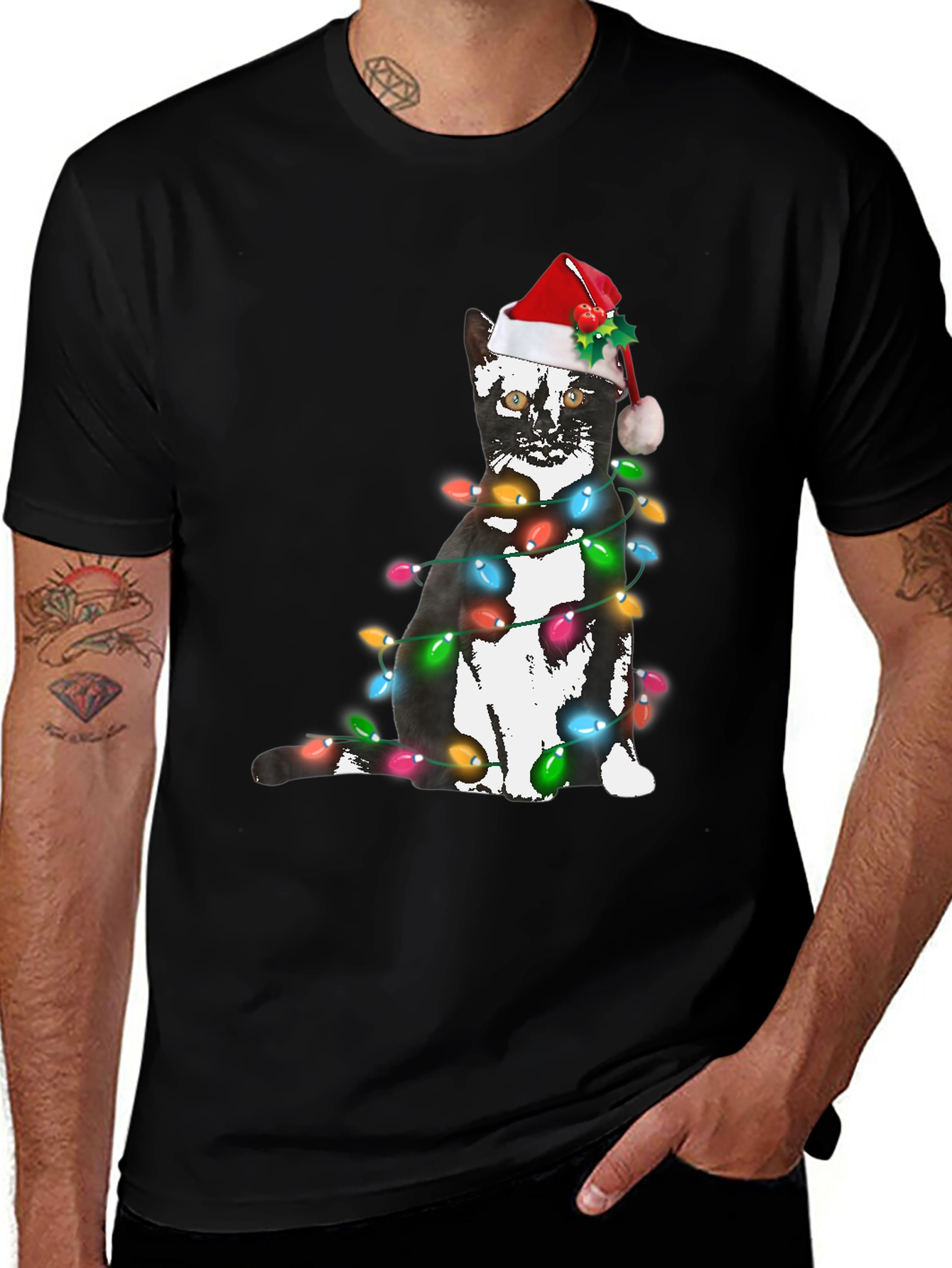 Festive Cat Christmas Lights T-Shirt