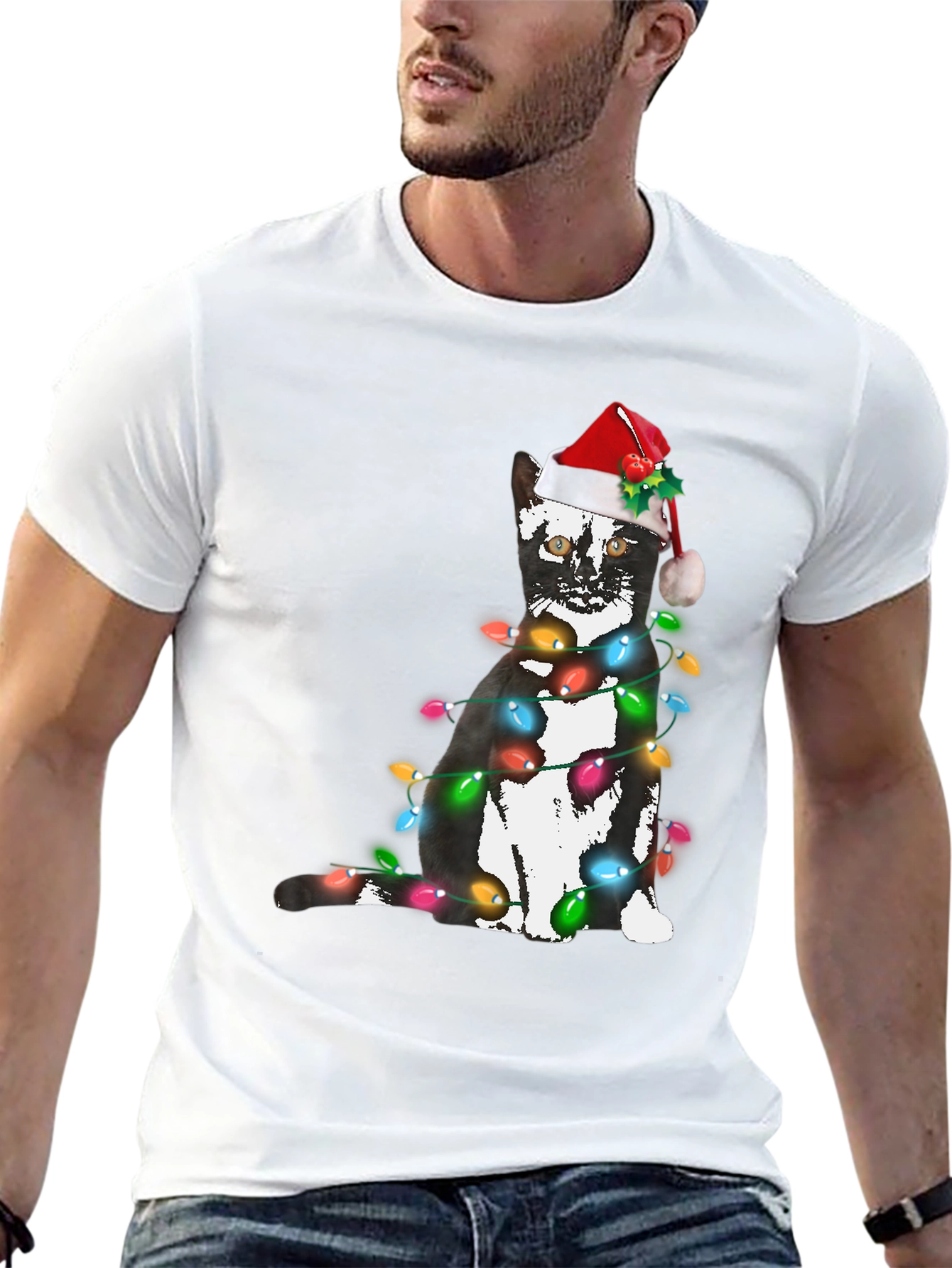 Festive Cat Christmas Lights T-Shirt