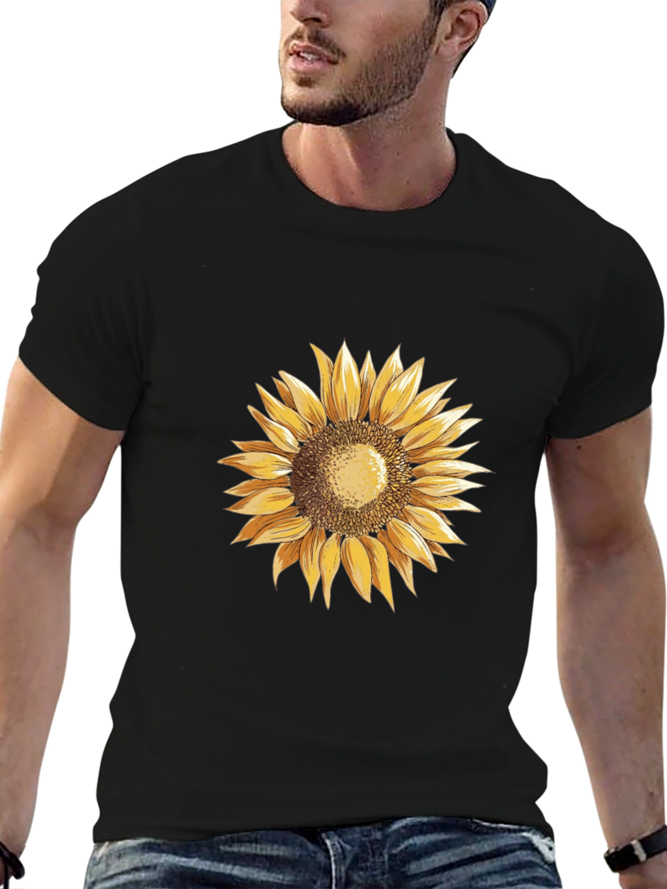 Sunflower Graphic Tee - Black Cotton T-Shirt