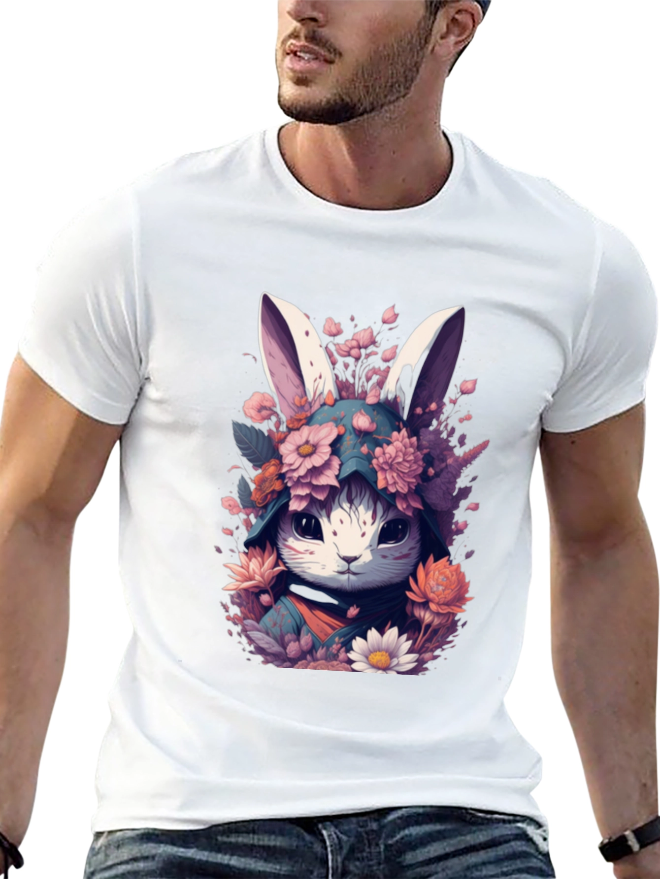 Floral Bunny Graphic Tee - Black