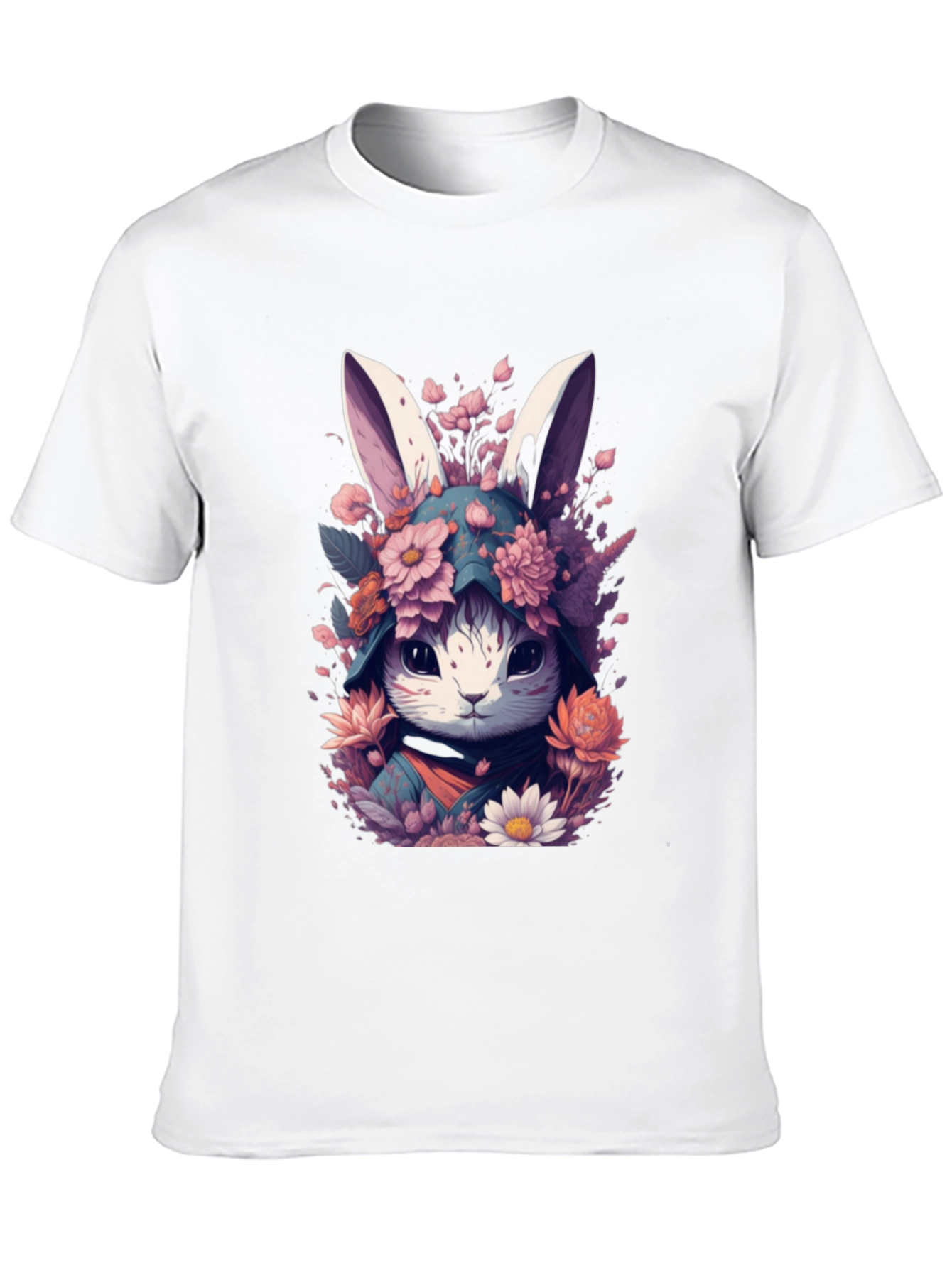 Floral Bunny Graphic Tee - Black