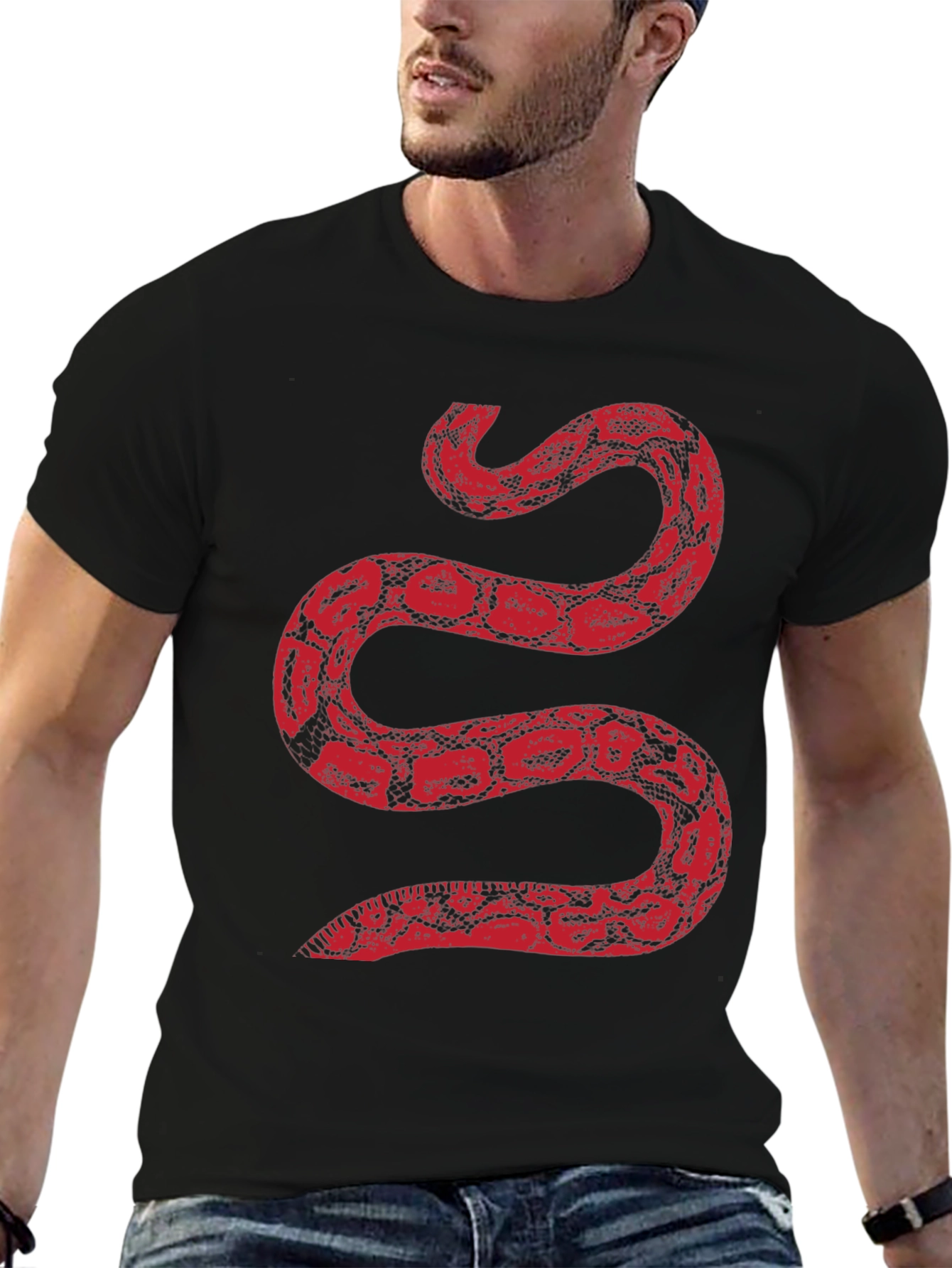 Black T-Shirt with Red Snake Graphic