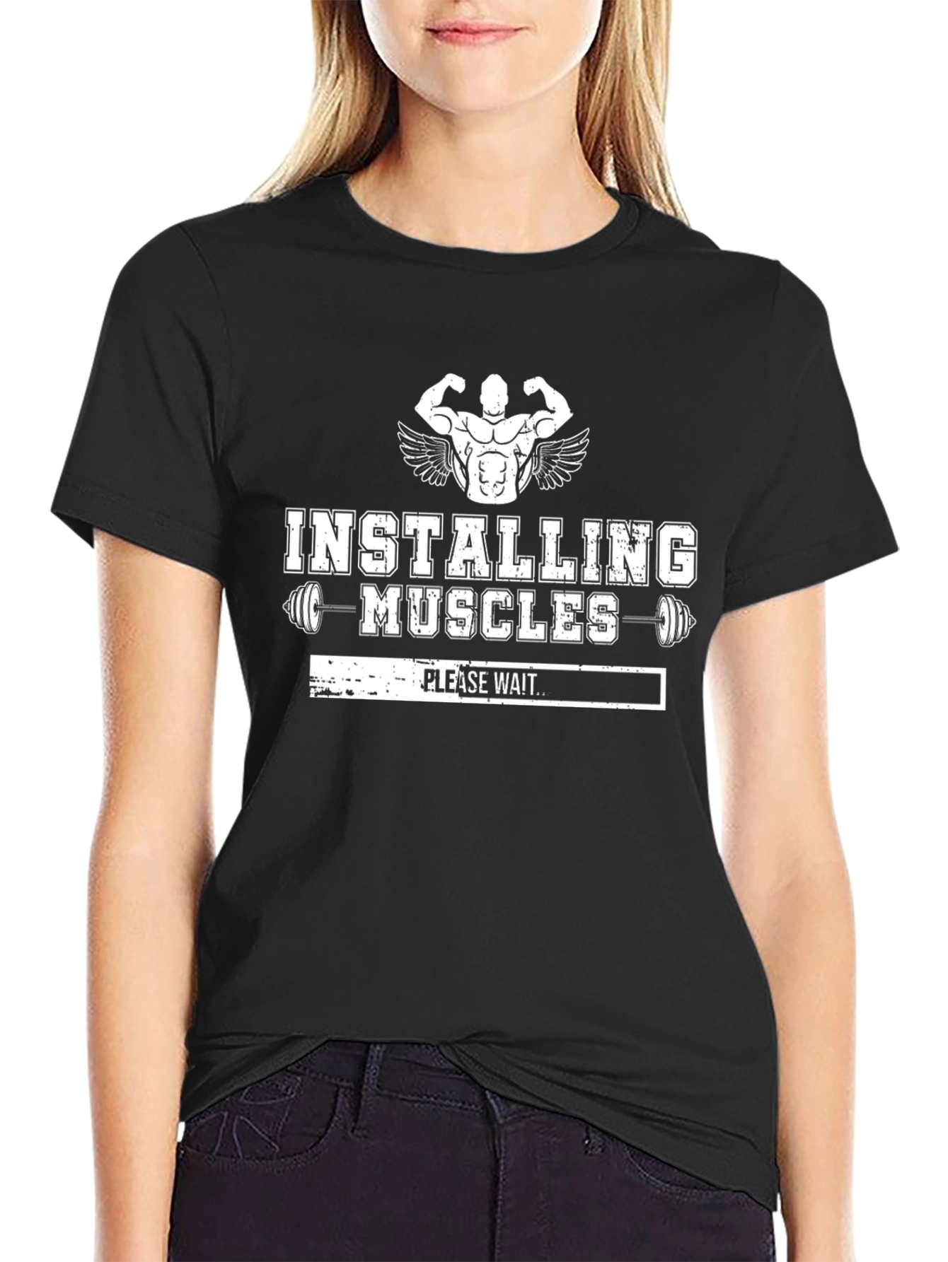 Installing Muscles Mens Black Graphic T-Shirt