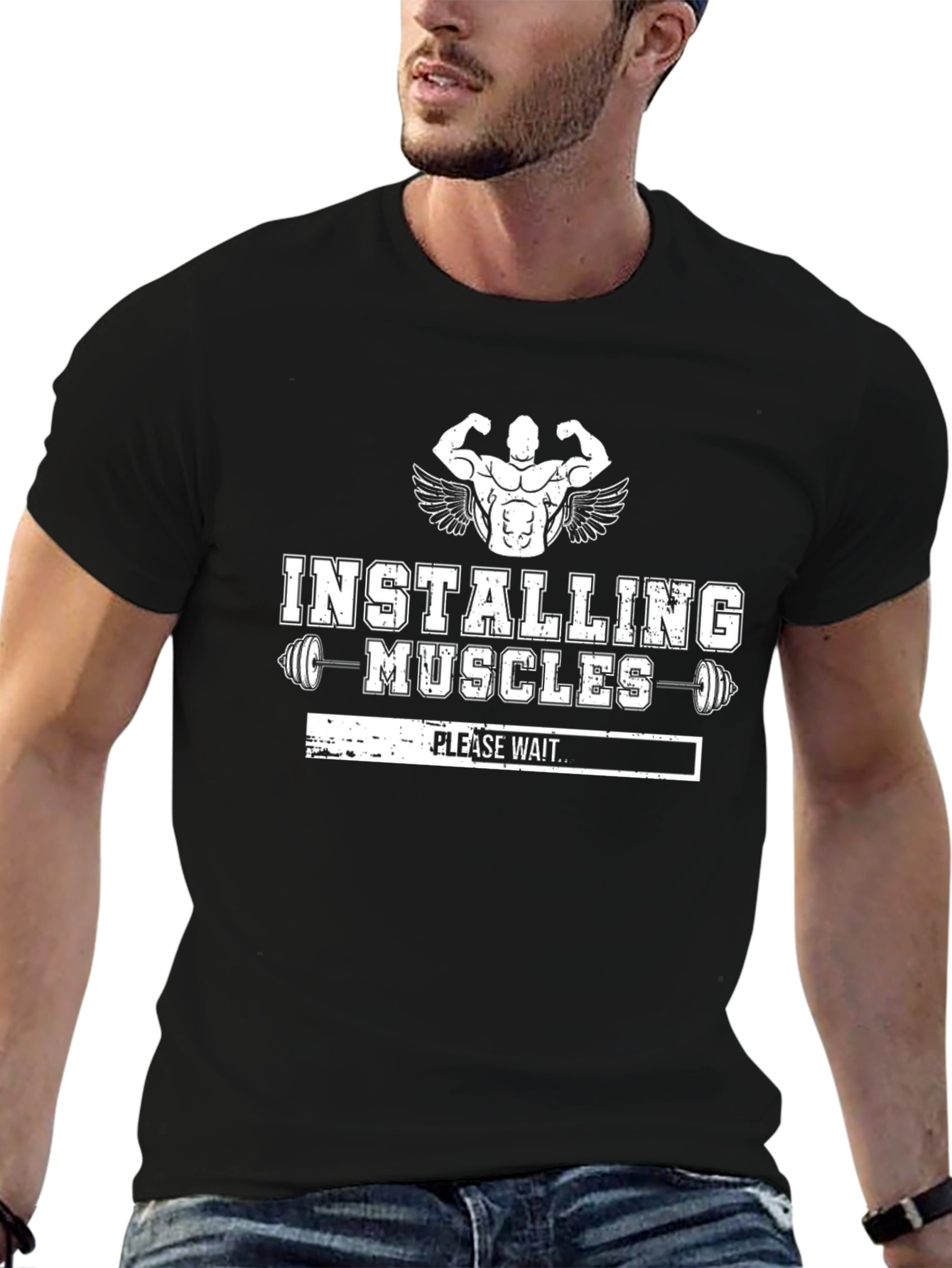 Installing Muscles Mens Black Graphic T-Shirt