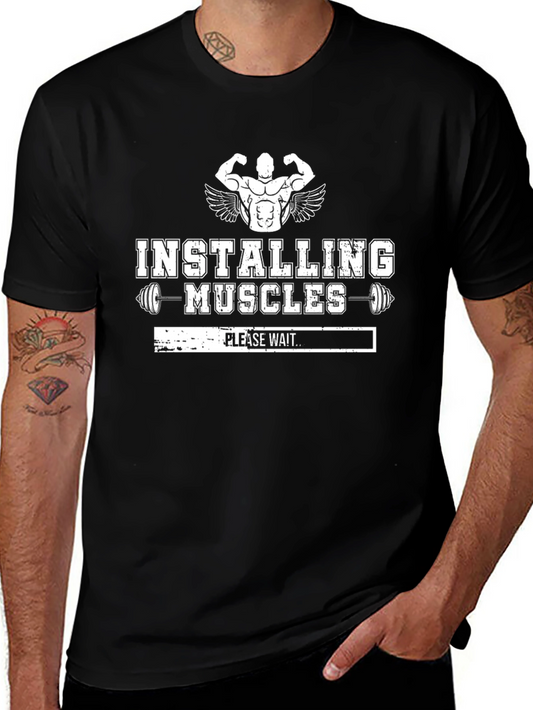 Installing Muscles Mens Black Graphic T-Shirt