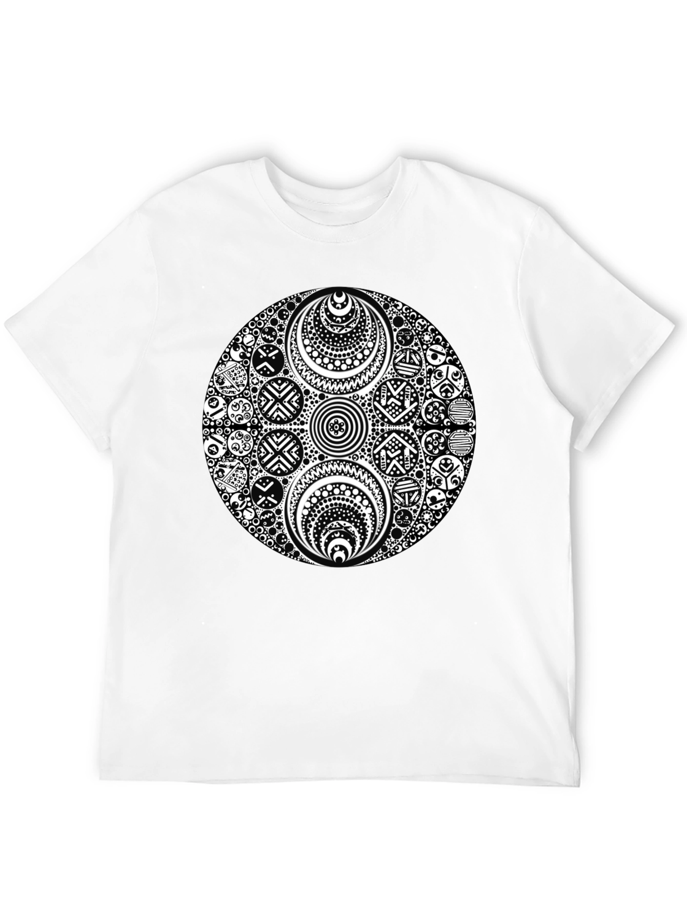 Black T-Shirt with Ornate White Circle Design