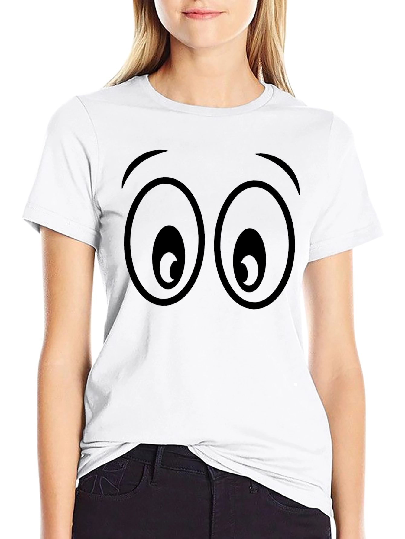 Cartoon Eyes Graphic Black T-Shirt
