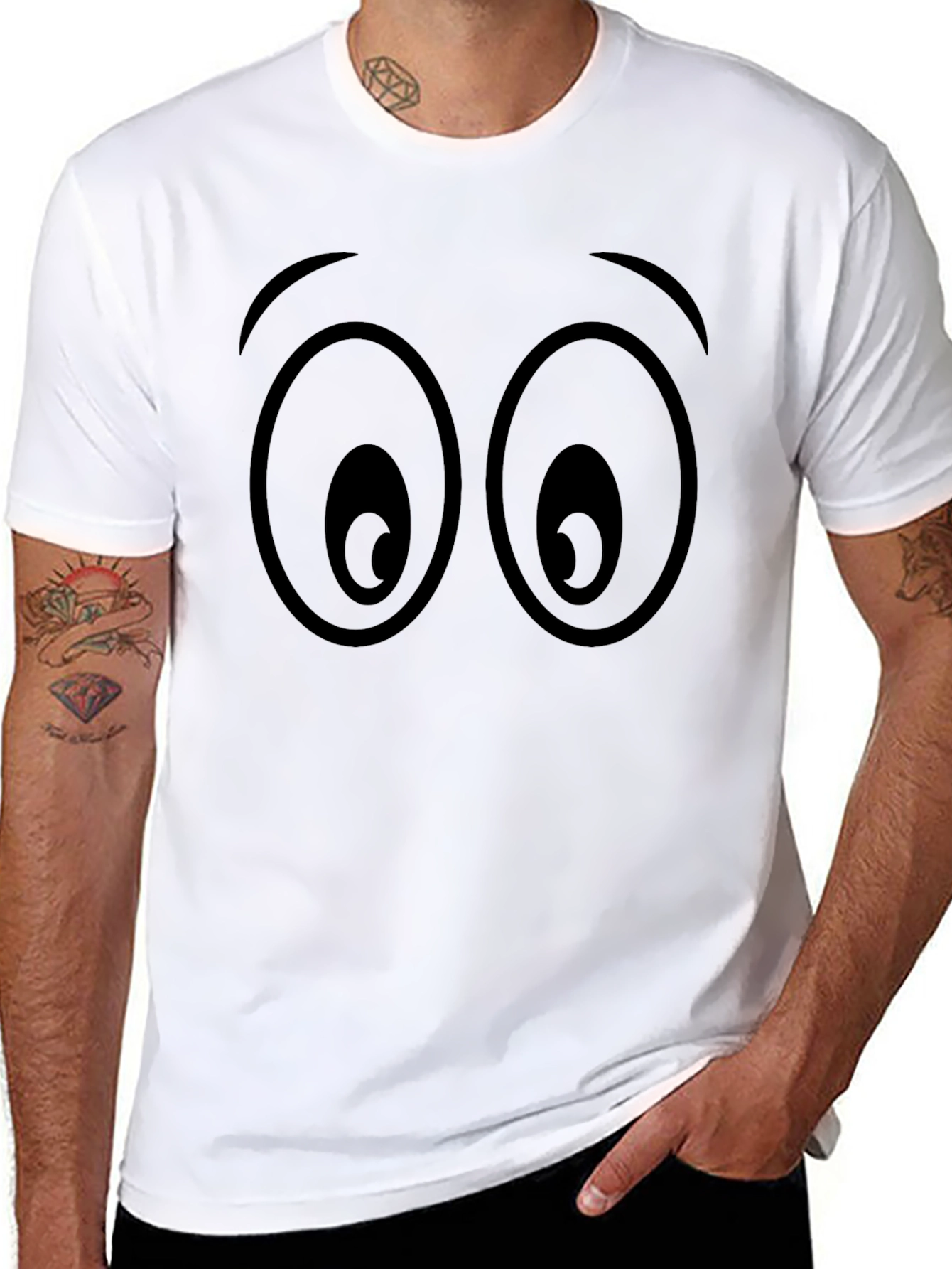 Cartoon Eyes Graphic Black T-Shirt