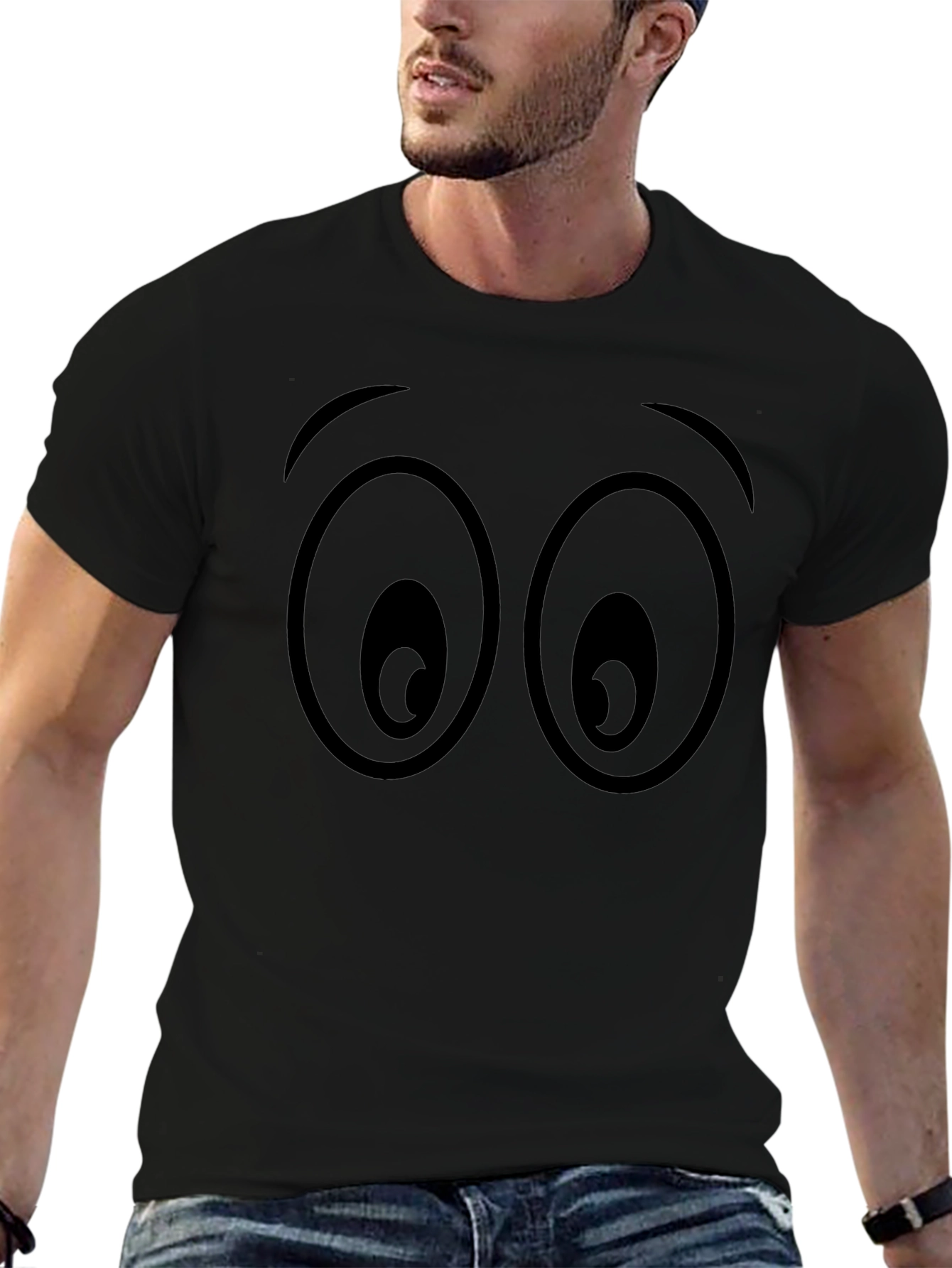 Cartoon Eyes Graphic Black T-Shirt