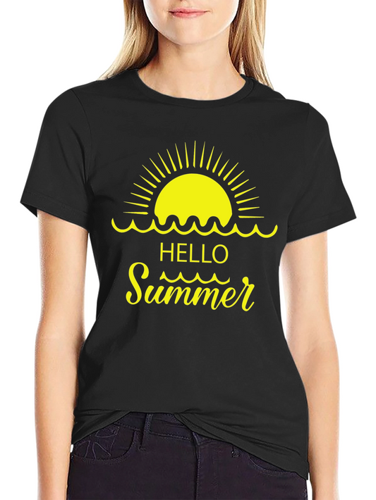Hello Summer Graphic Tee -  Black Short Sleeve Shirt