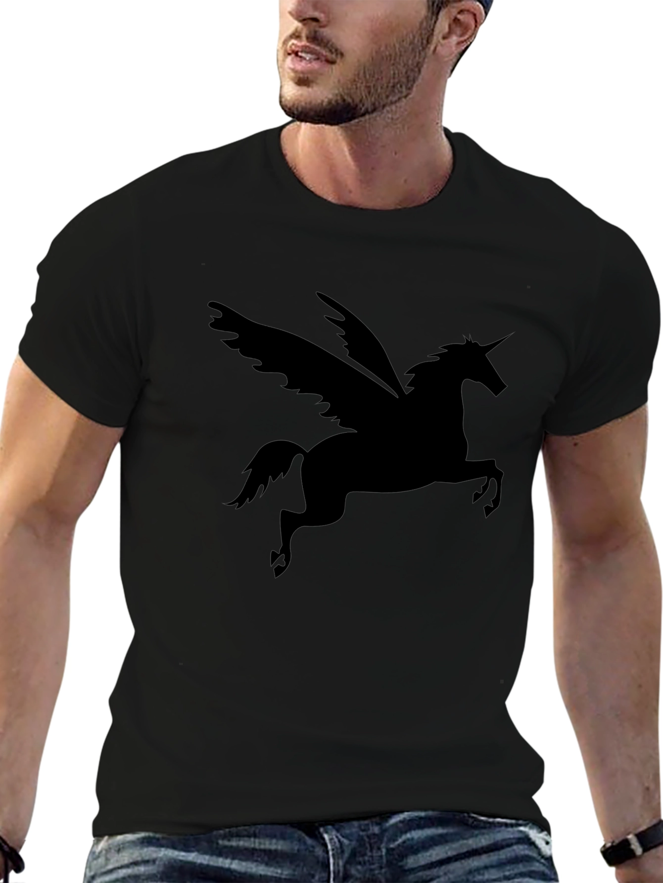 Pegasus Graphic Tee - Mens Black Cotton T-Shirt