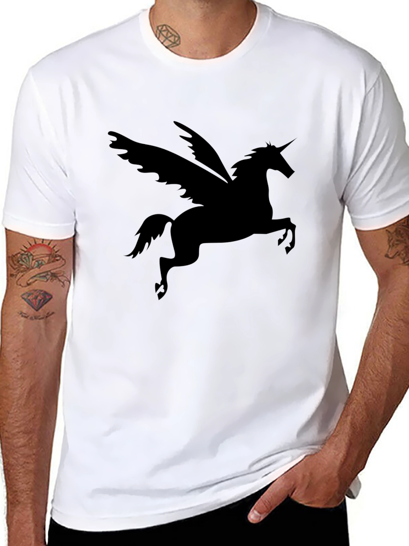 Pegasus Graphic Tee - Mens Black Cotton T-Shirt