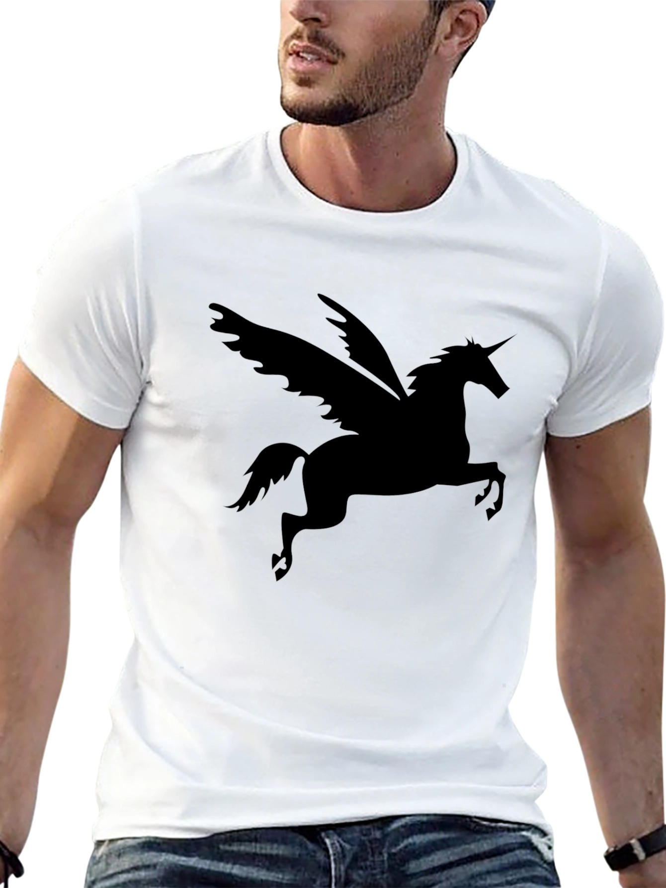 Pegasus Graphic Tee - Mens Black Cotton T-Shirt