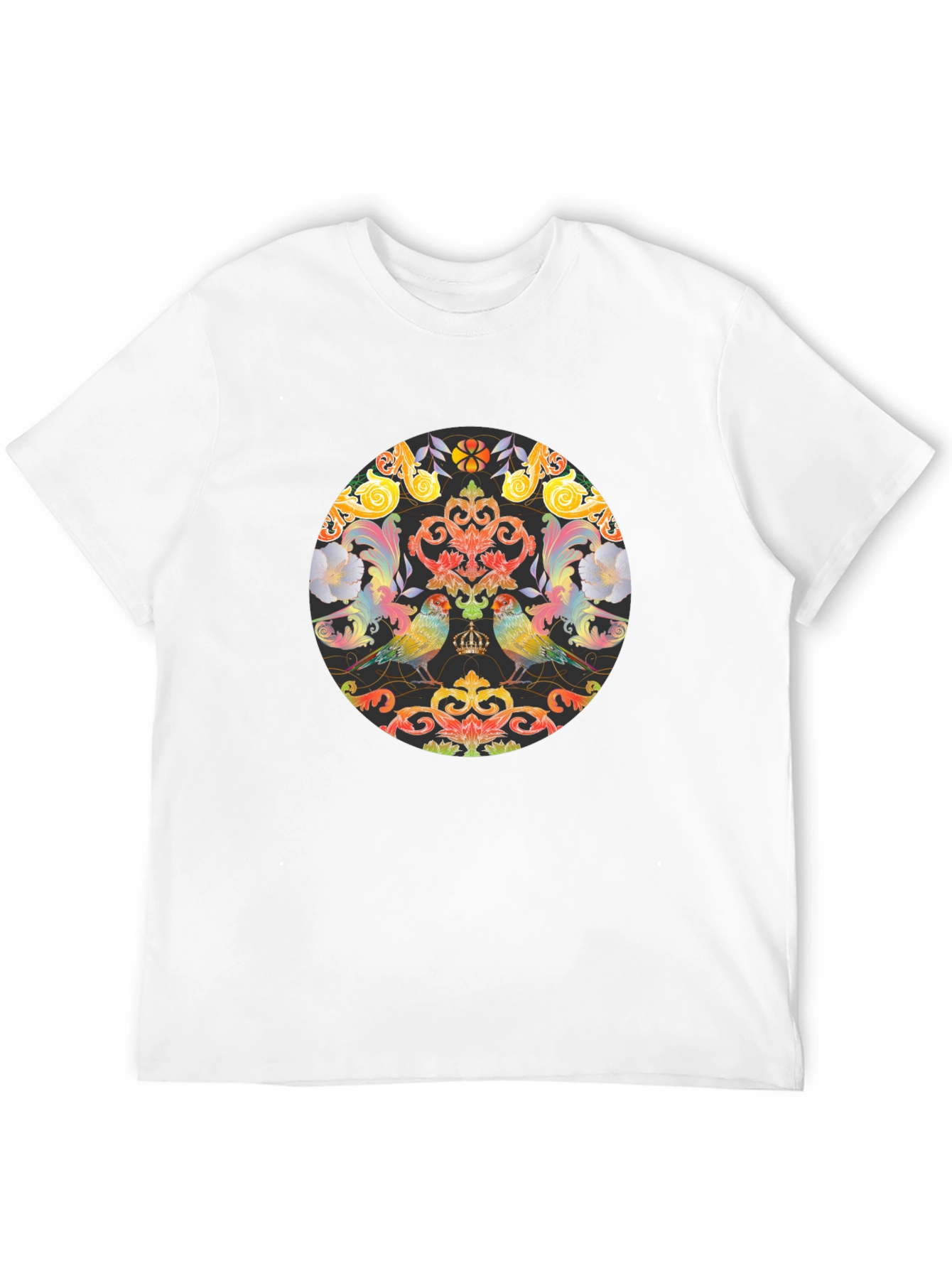 Ornate Bird & Floral Graphic Black T-Shirt