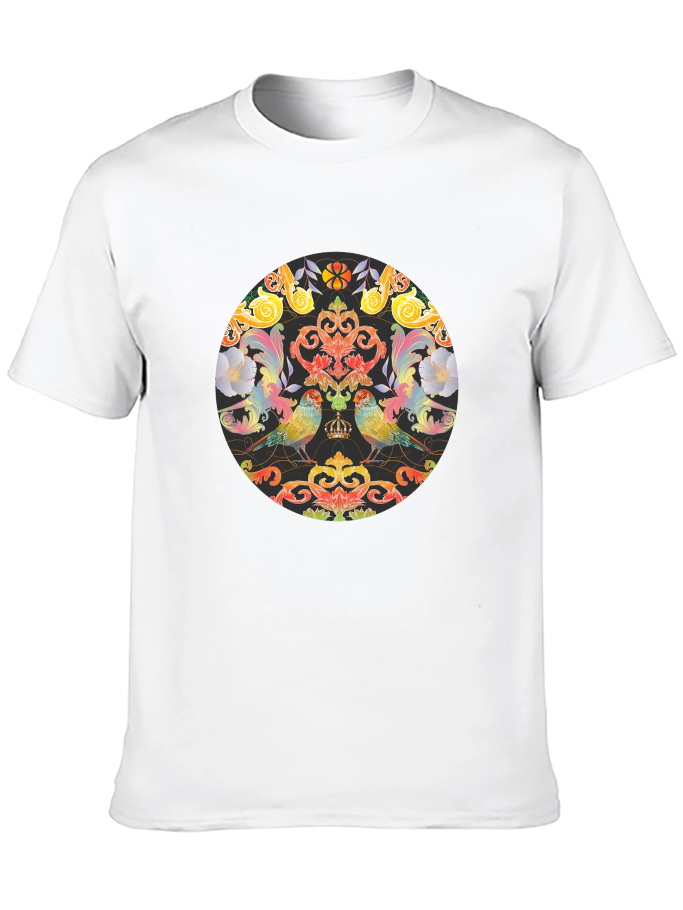 Ornate Bird & Floral Graphic Black T-Shirt