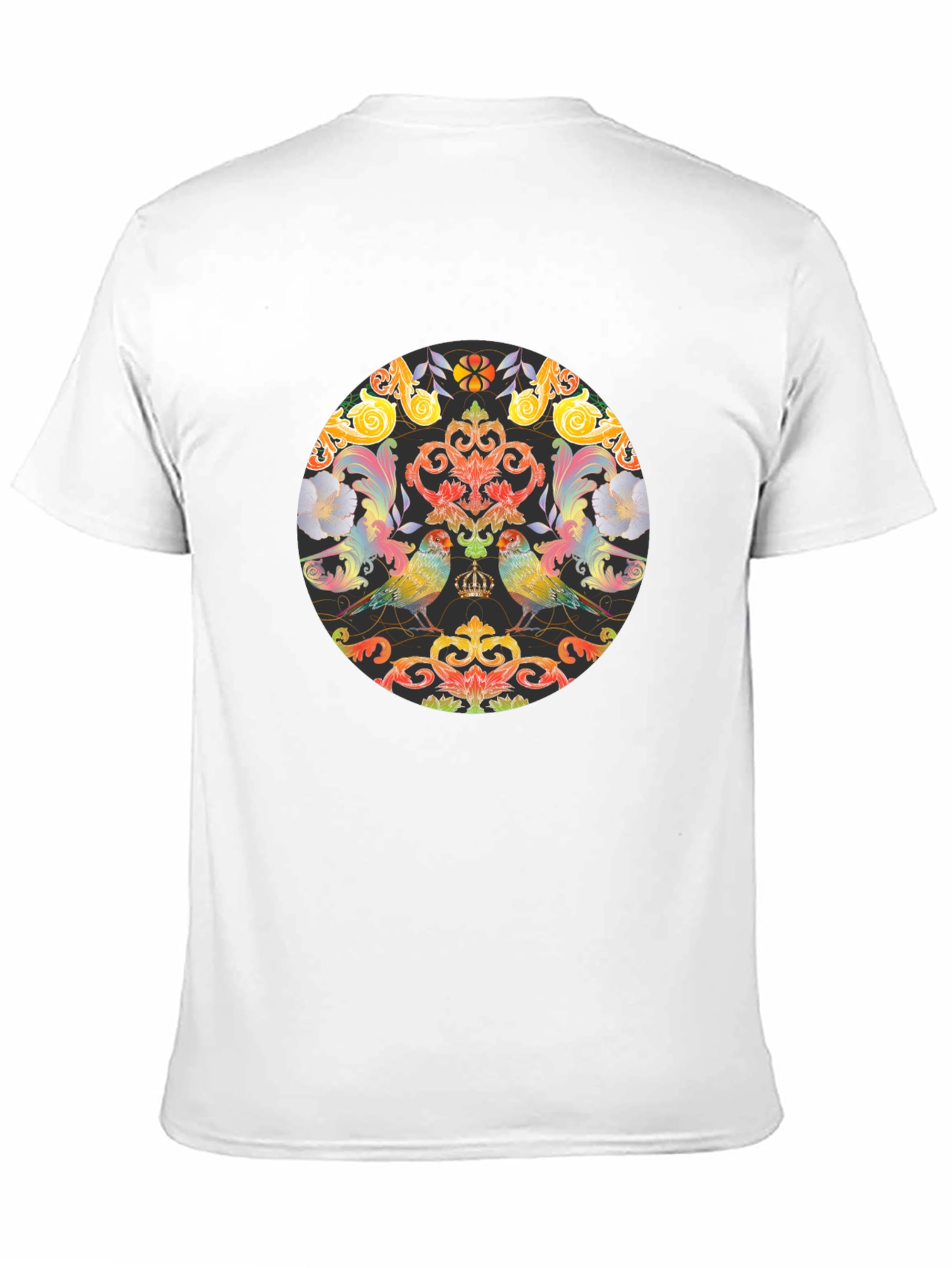 Ornate Bird & Floral Graphic Black T-Shirt