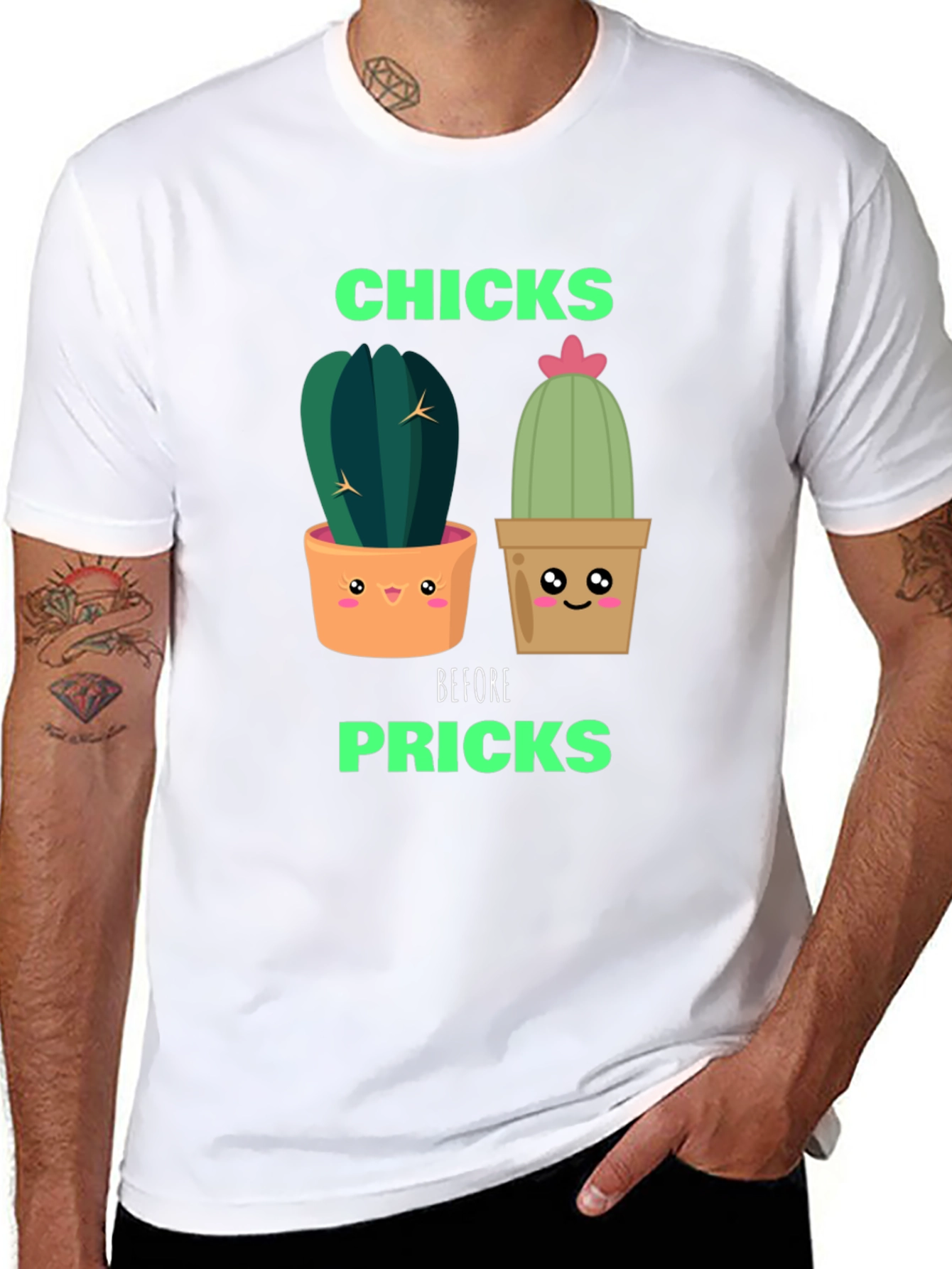 Funny Cactus Graphic T-Shirt - Chicks Before Pricks