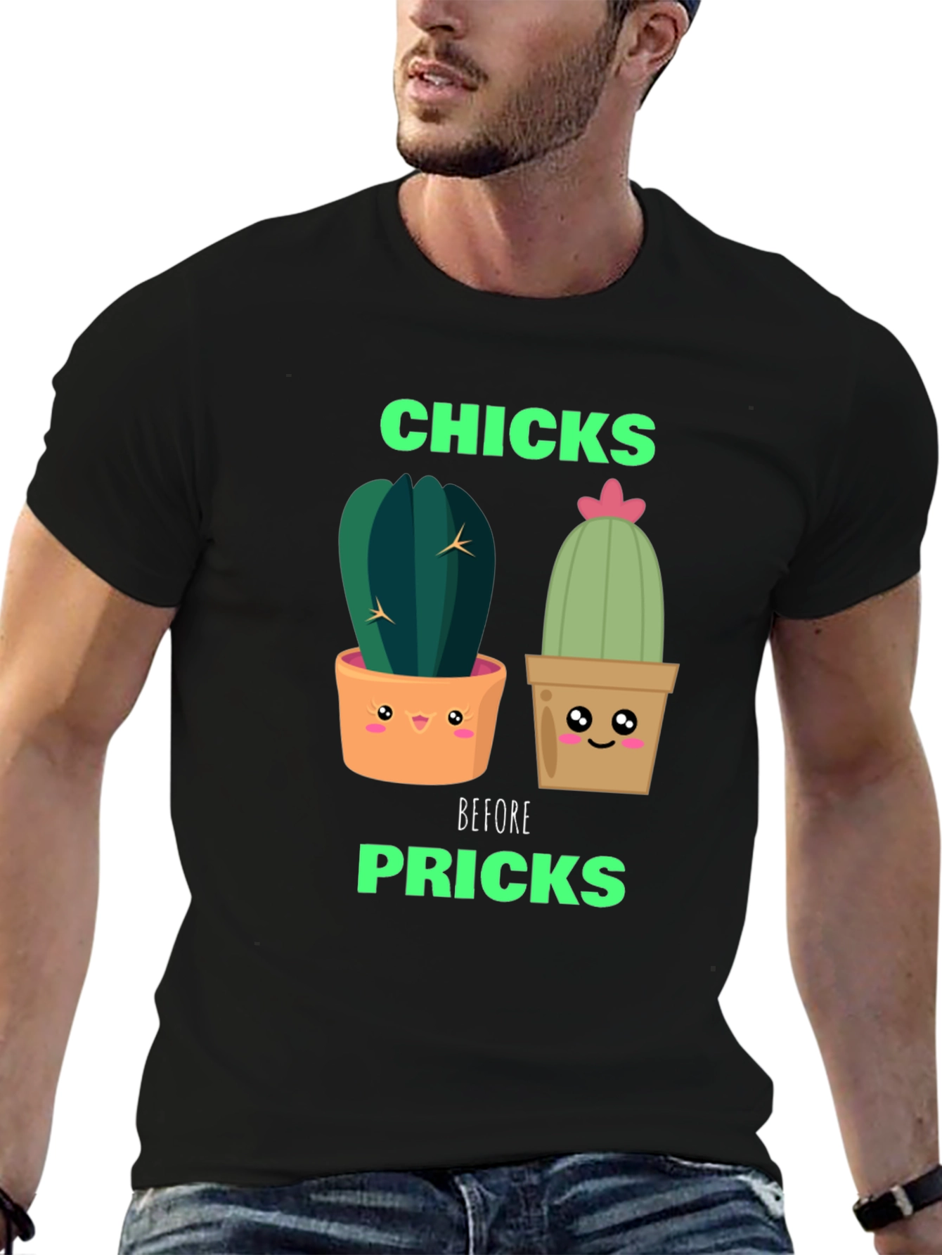 Funny Cactus Graphic T-Shirt - Chicks Before Pricks