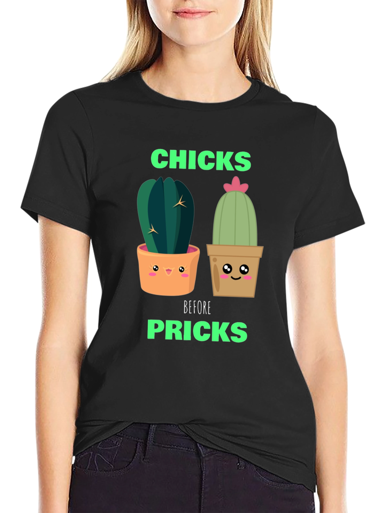 Funny Cactus Graphic T-Shirt - Chicks Before Pricks