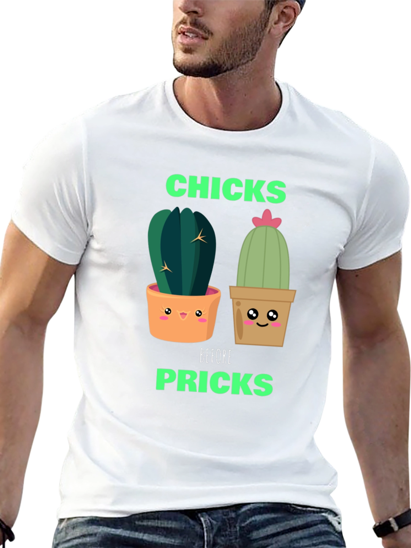 Funny Cactus Graphic T-Shirt - Chicks Before Pricks