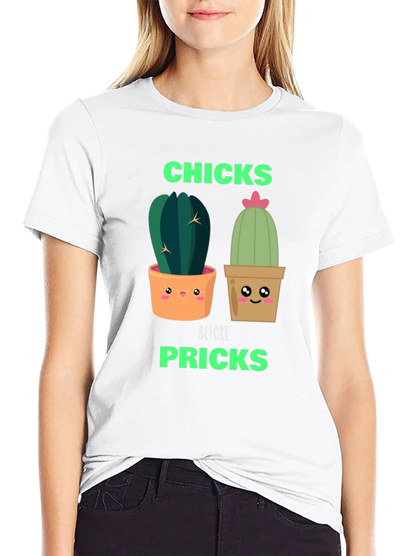 Funny Cactus Graphic T-Shirt - Chicks Before Pricks