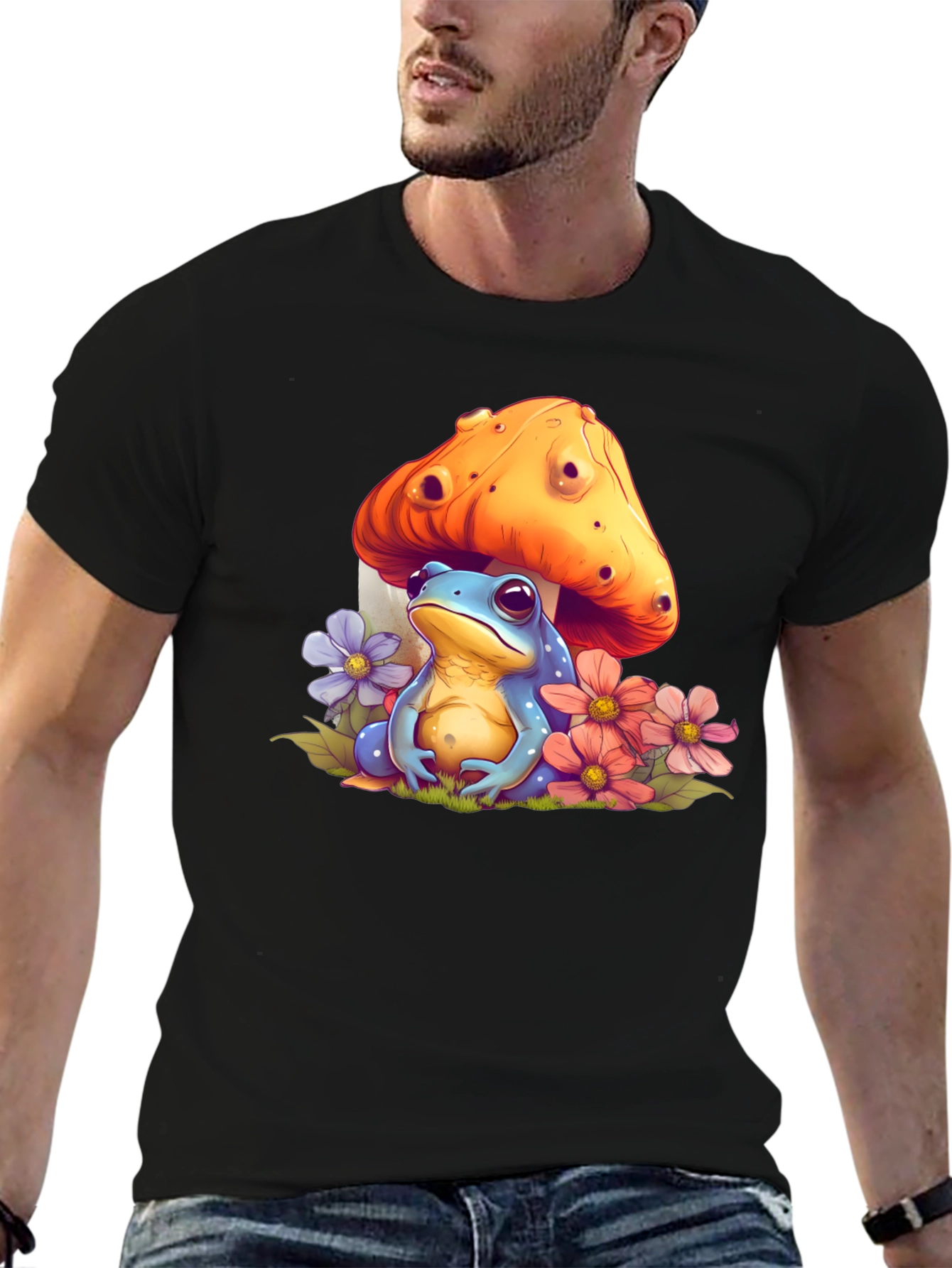 Frog Mushroom Black T-Shirt