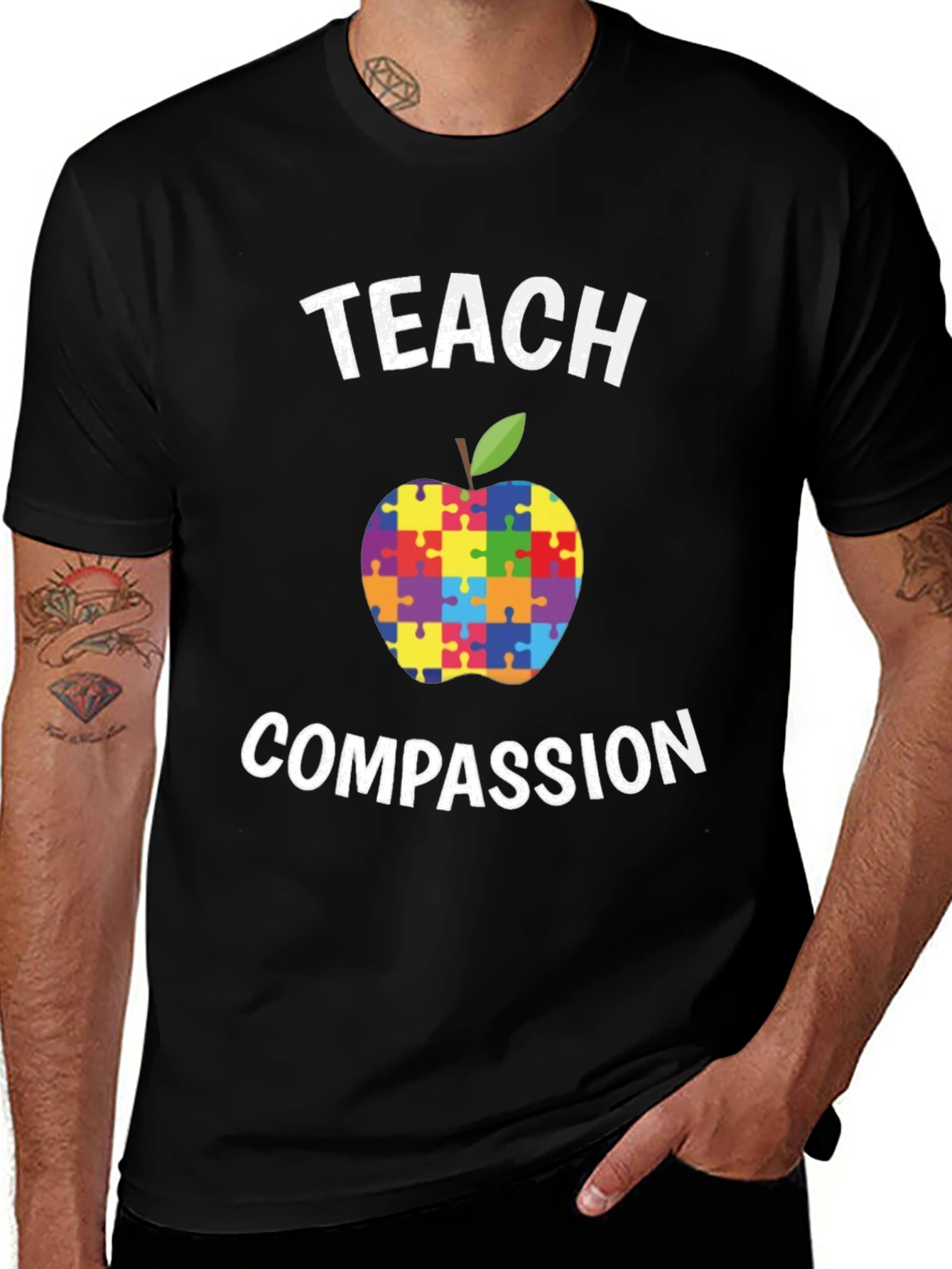 Teach Compassion Autism Awareness Puzzle Apple T-Shirt