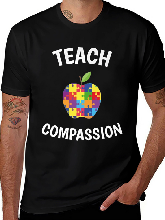 Teach Compassion Autism Awareness Puzzle Apple T-Shirt