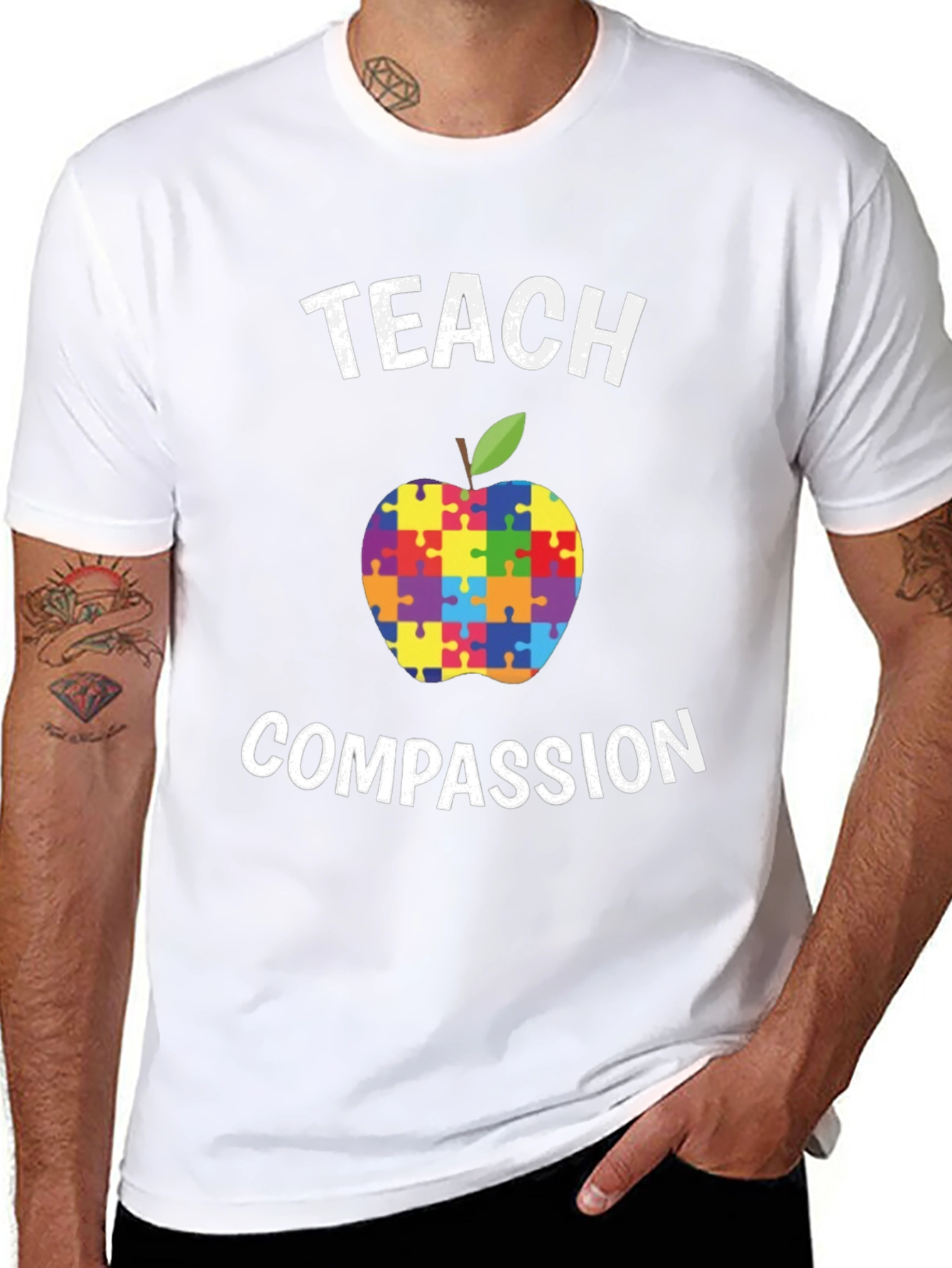 Teach Compassion Autism Awareness Puzzle Apple T-Shirt