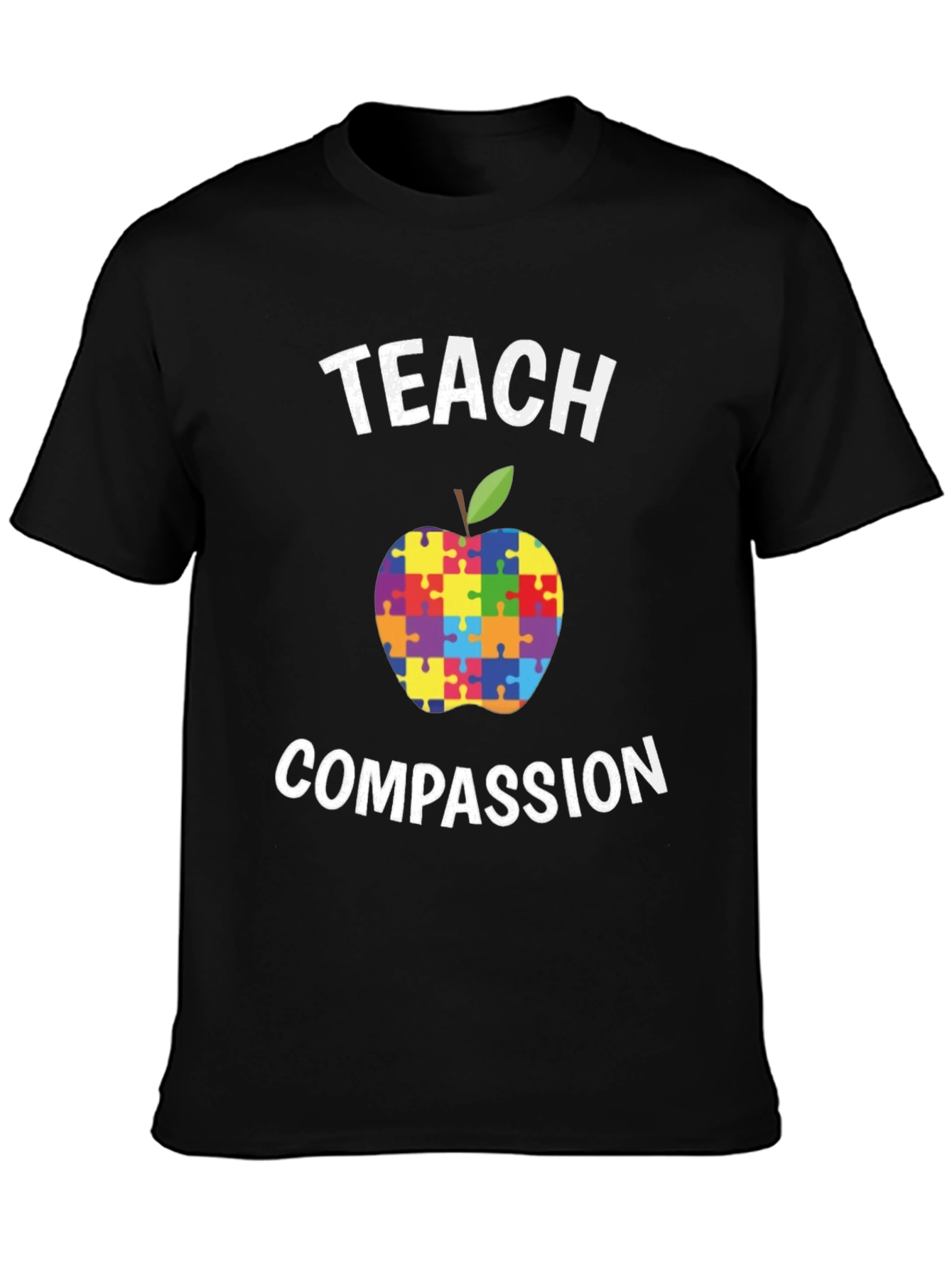 Teach Compassion Autism Awareness Puzzle Apple T-Shirt