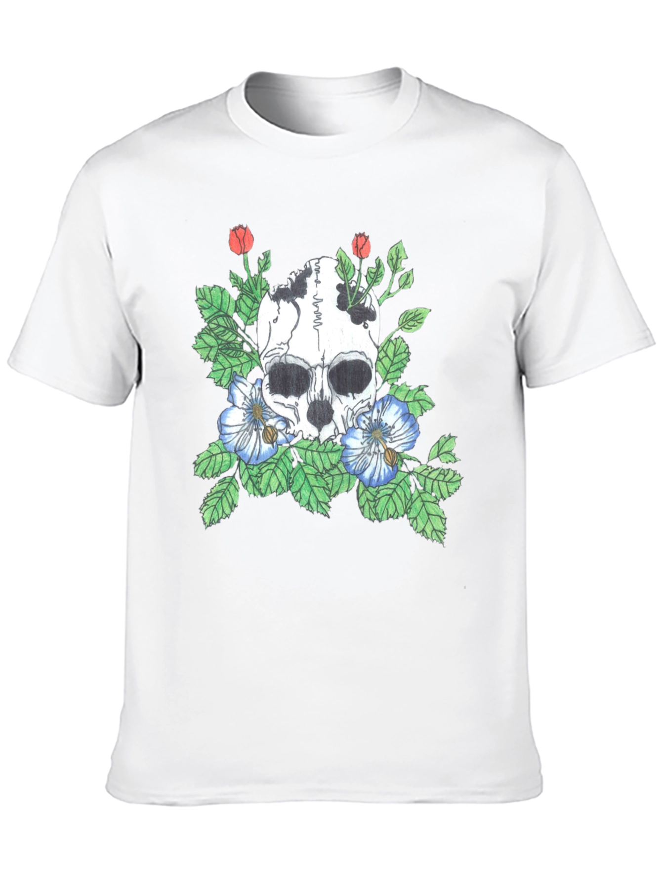 Skull and Flowers Graphic Tee - Black