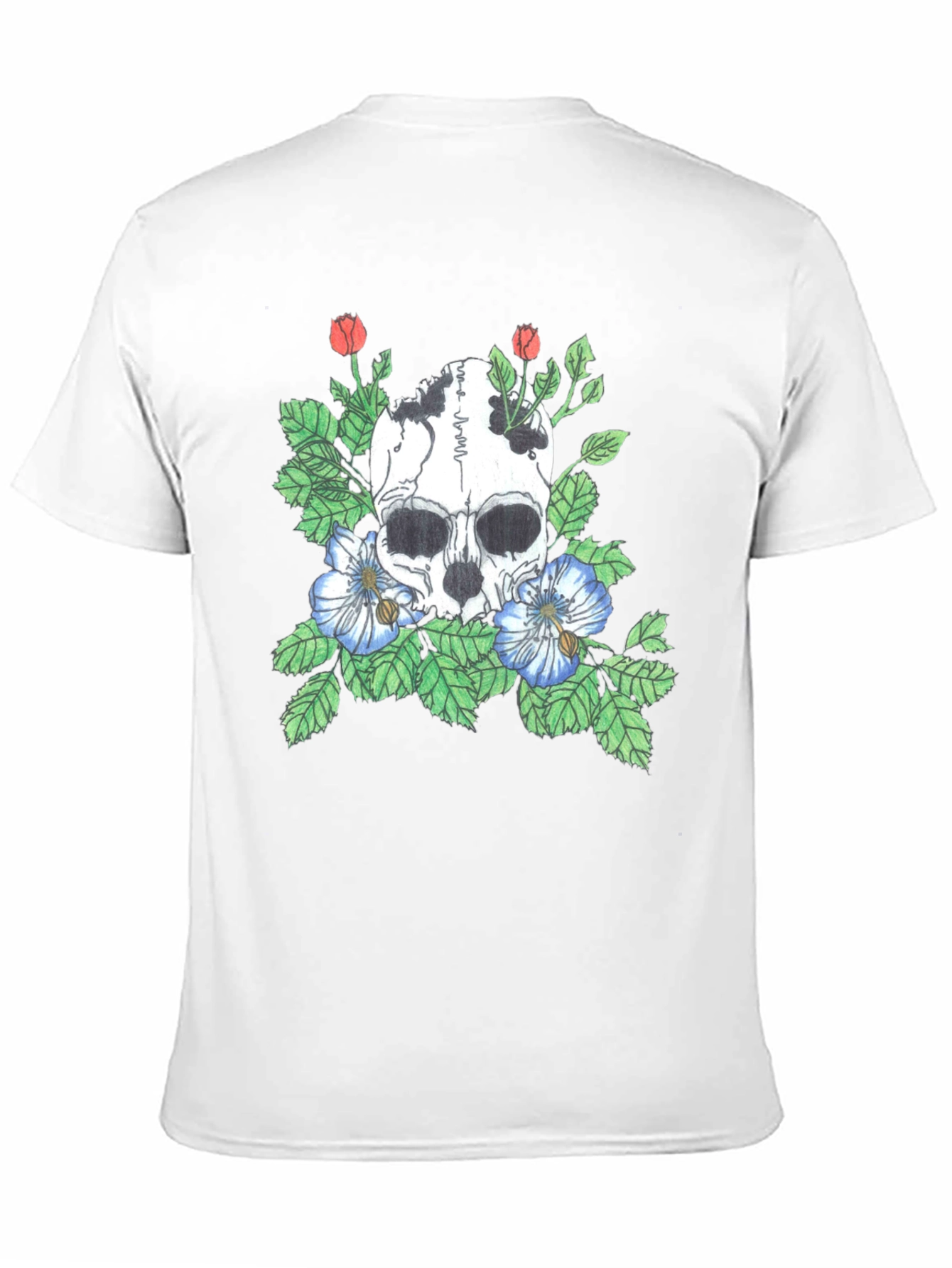Skull and Flowers Graphic Tee - Black
