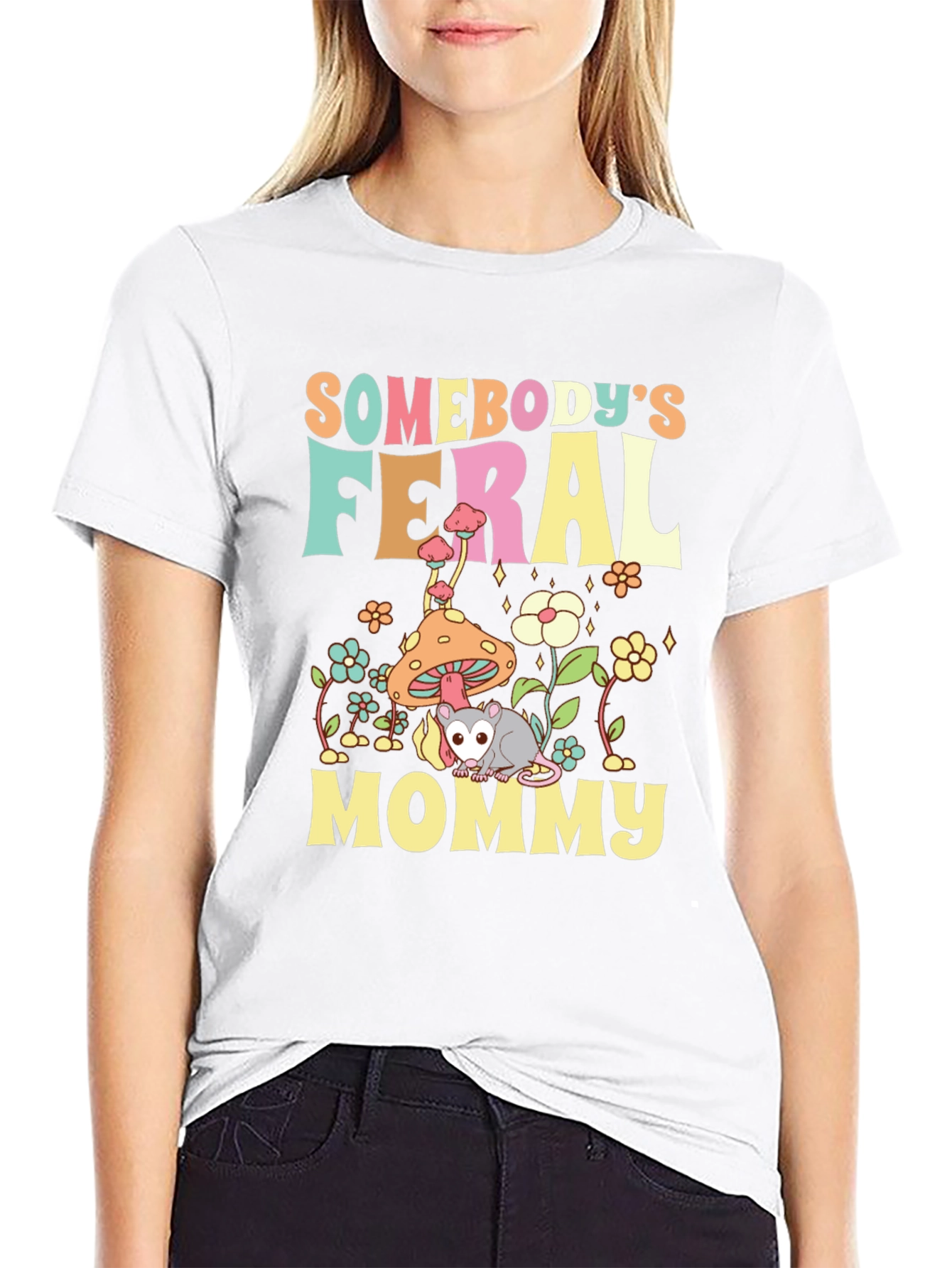 Somebodys Feral Mommy T-Shirt Opossum Graphic Tee
