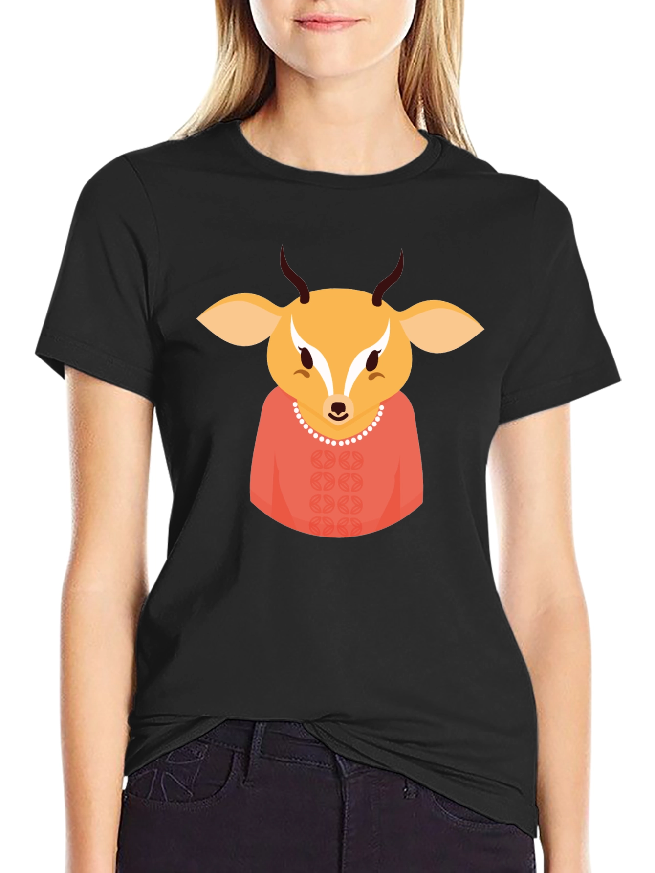 Deer Character Black T-Shirt