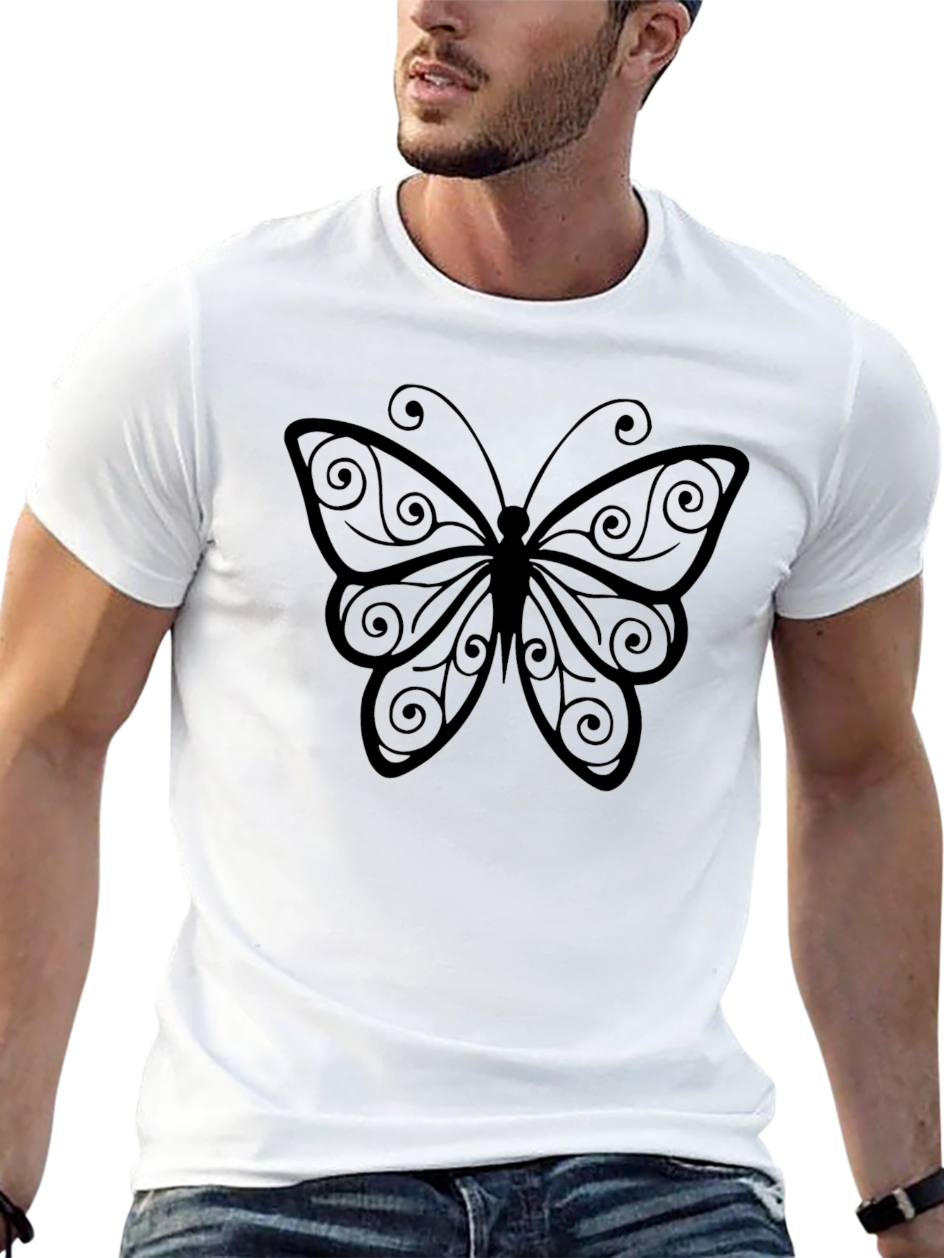 Butterfly Graphic Print Mens Black T-Shirt