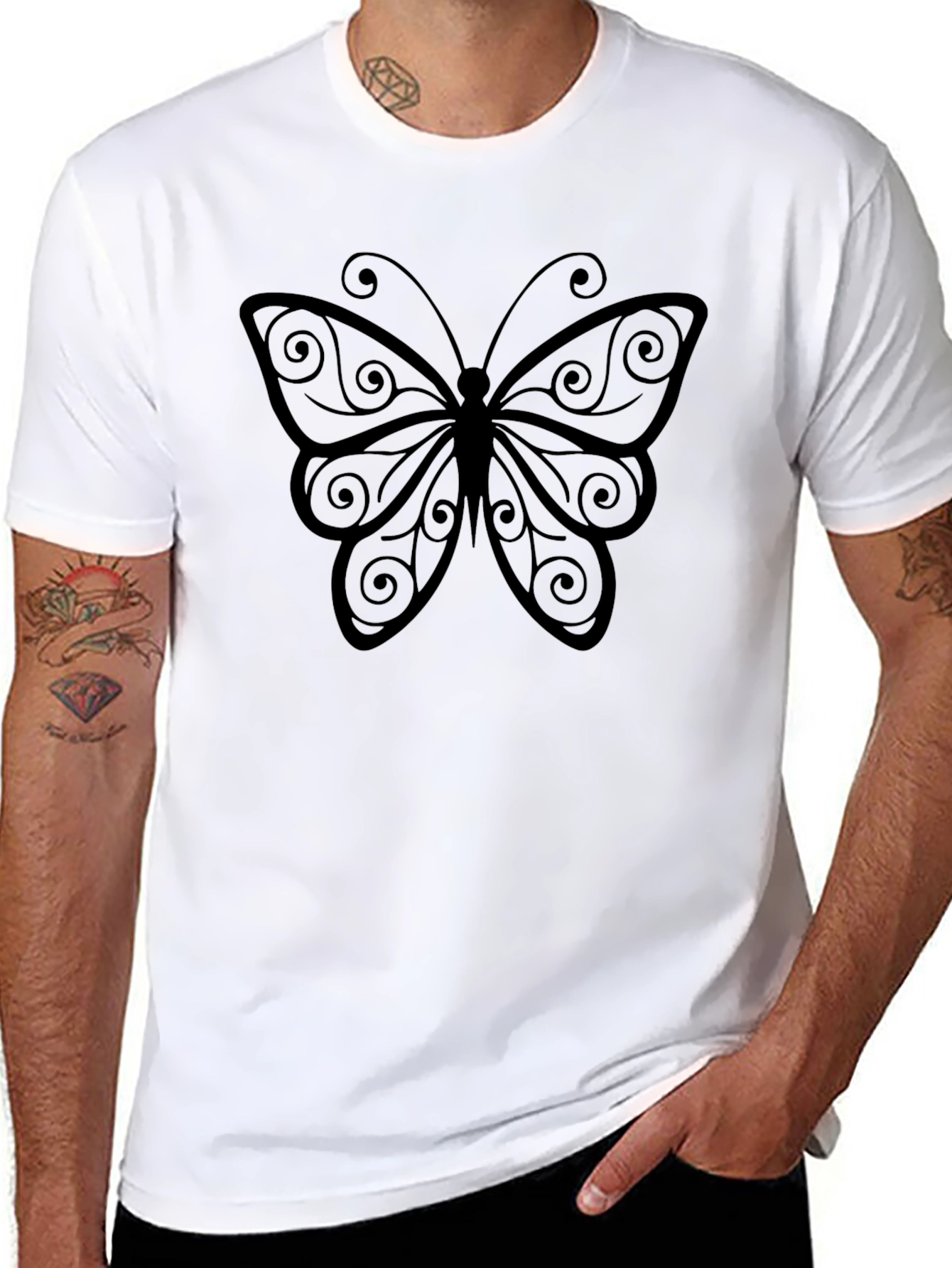 Butterfly Graphic Print Mens Black T-Shirt