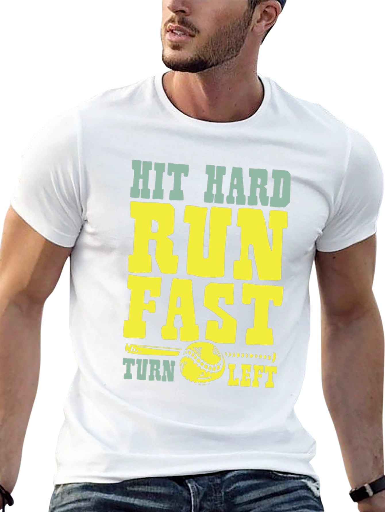 Hit Hard Run Fast Baseball Graphic T-Shirt