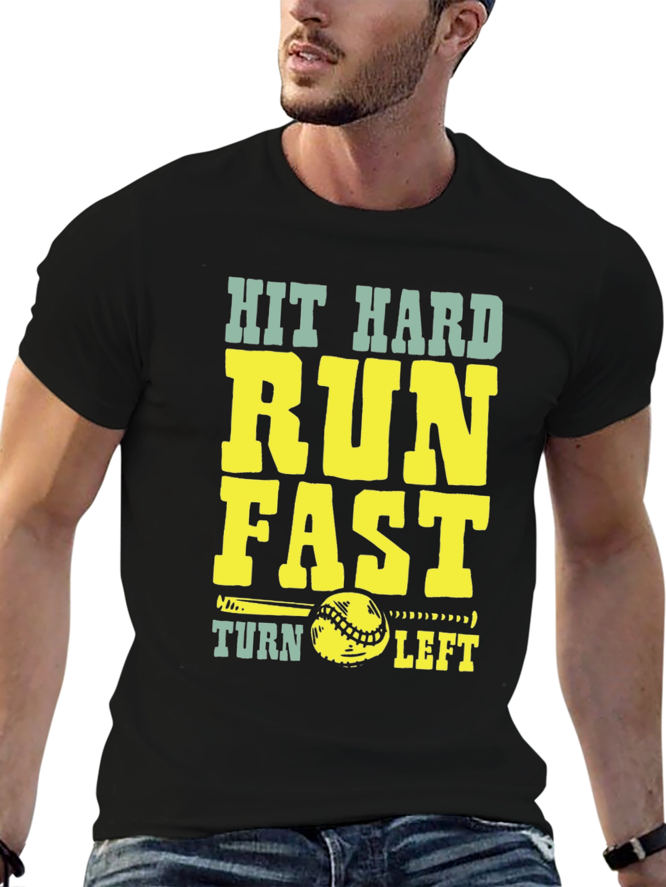 Hit Hard Run Fast Baseball Graphic T-Shirt