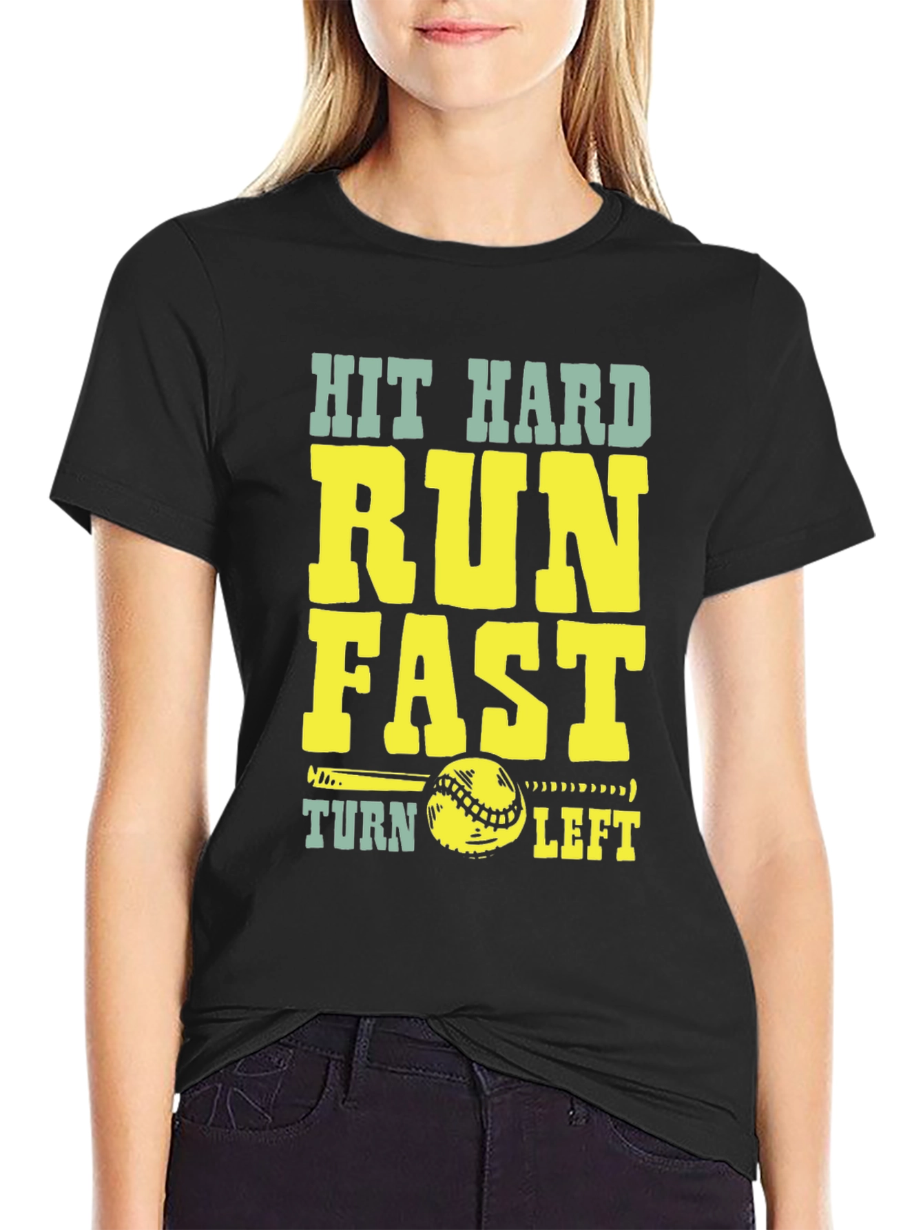 Hit Hard Run Fast Baseball Graphic T-Shirt
