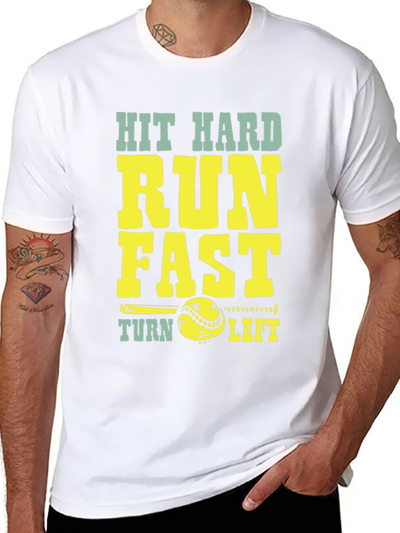 Hit Hard Run Fast Baseball Graphic T-Shirt