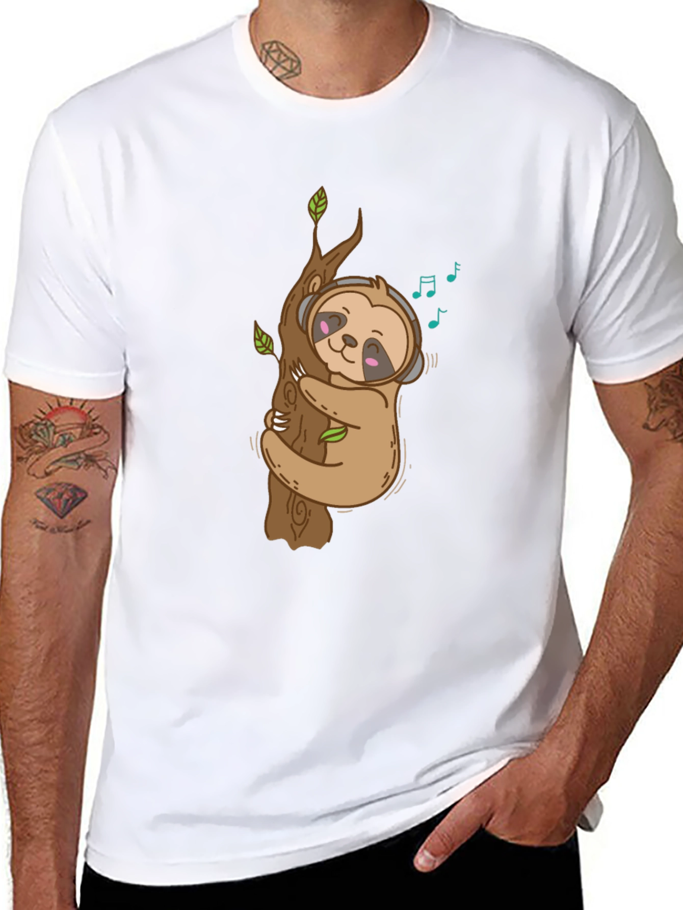 Sloth Music Lover Black T-Shirt