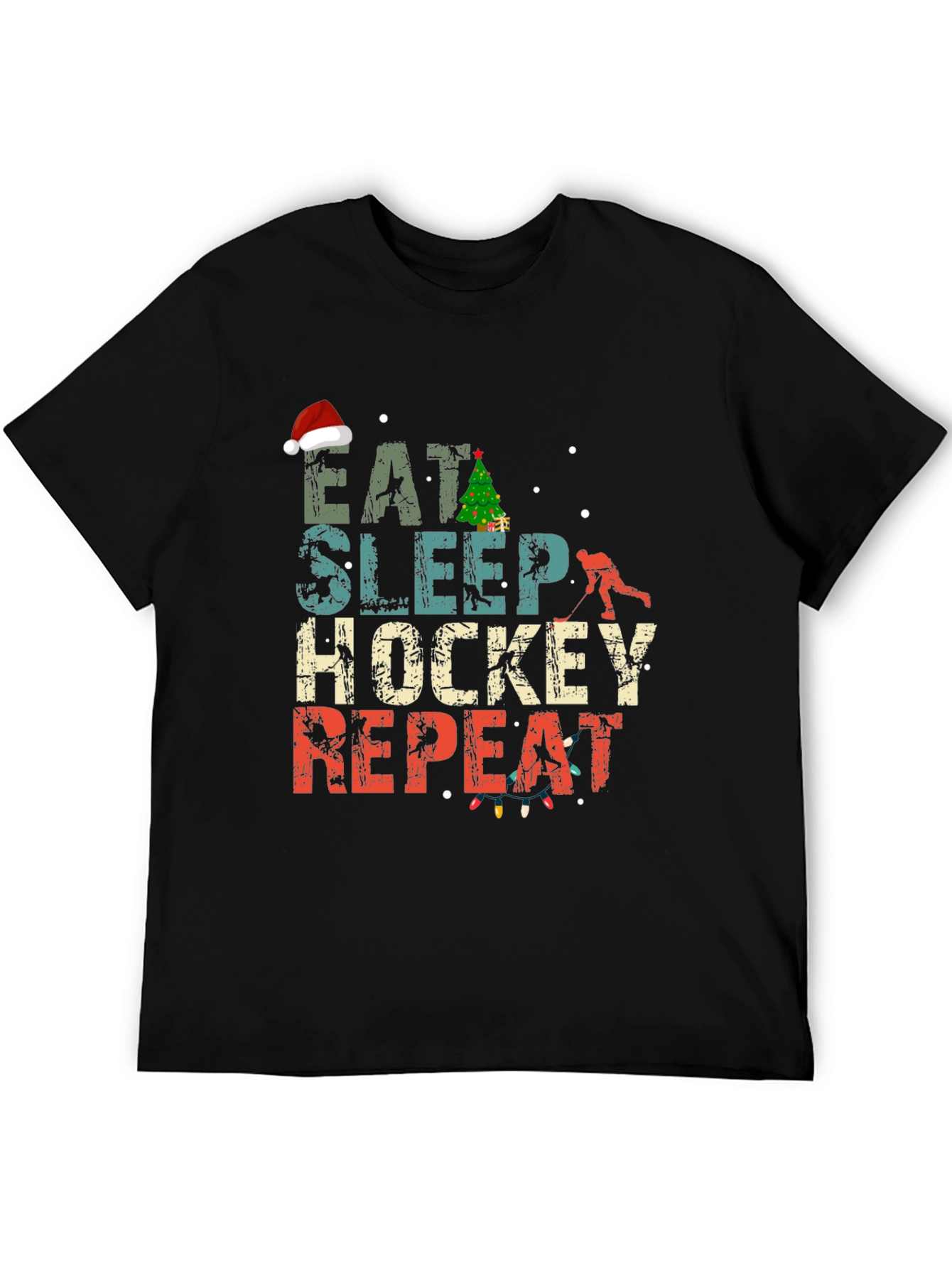 Eat Sleep Hockey Repeat Christmas T-Shirt