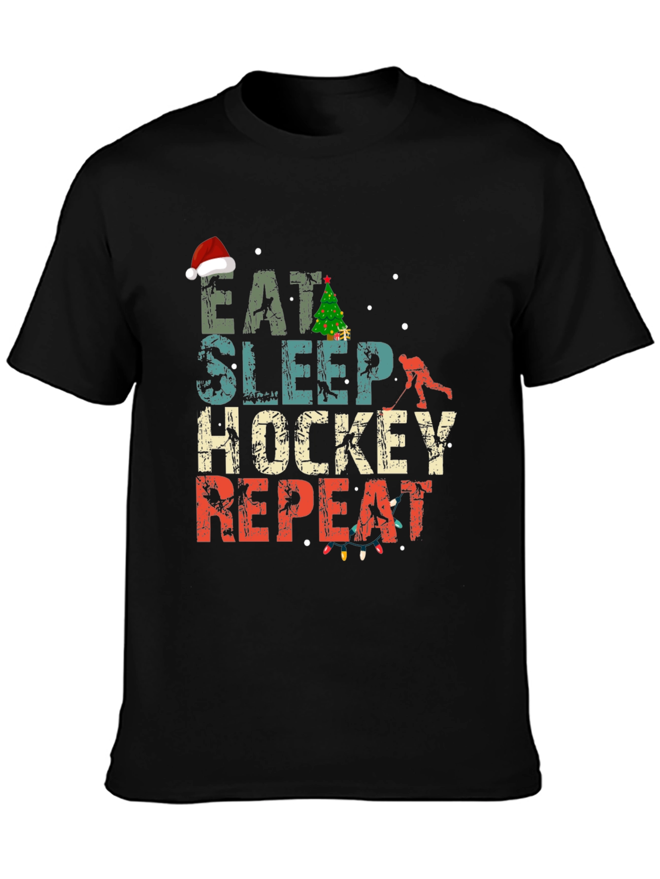 Eat Sleep Hockey Repeat Christmas T-Shirt