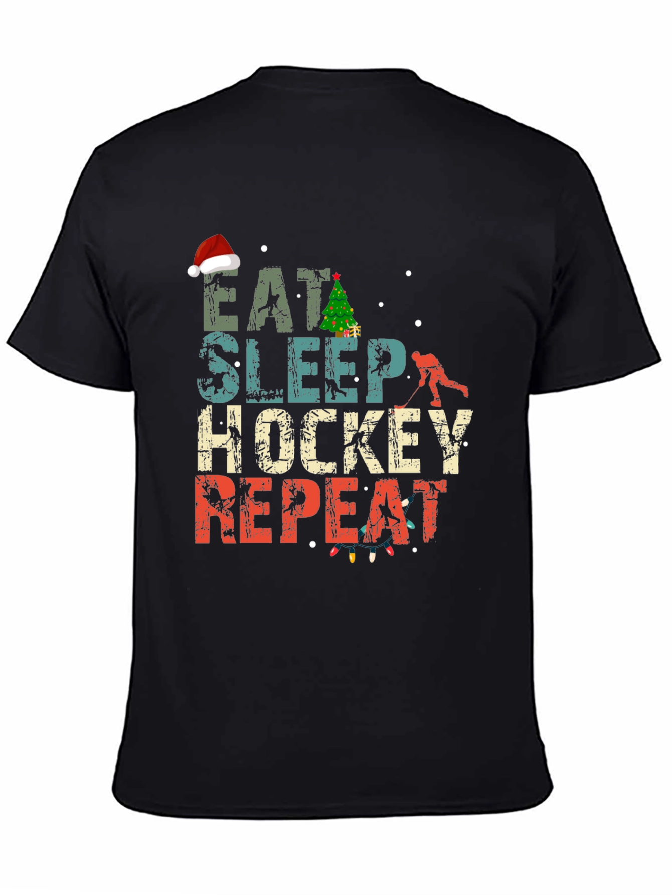 Eat Sleep Hockey Repeat Christmas T-Shirt