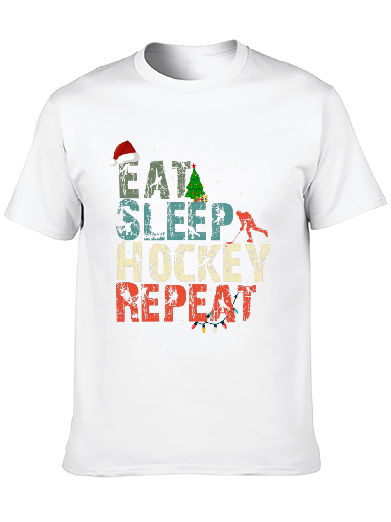Eat Sleep Hockey Repeat Christmas T-Shirt