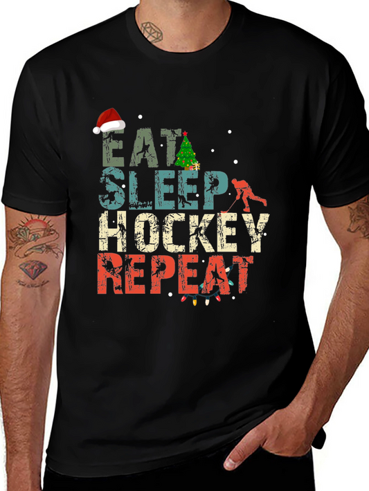 Eat Sleep Hockey Repeat Christmas T-Shirt