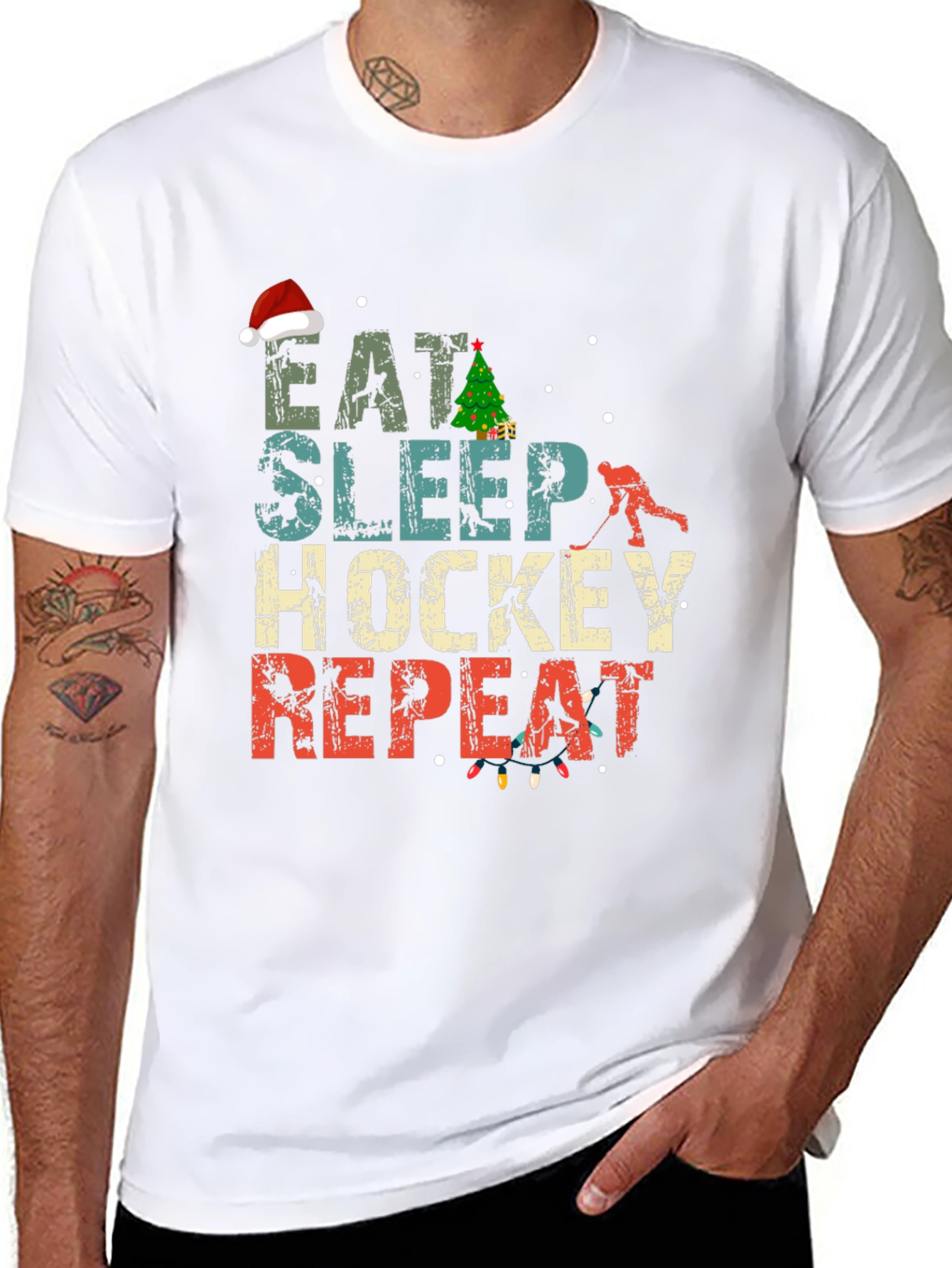 Eat Sleep Hockey Repeat Christmas T-Shirt