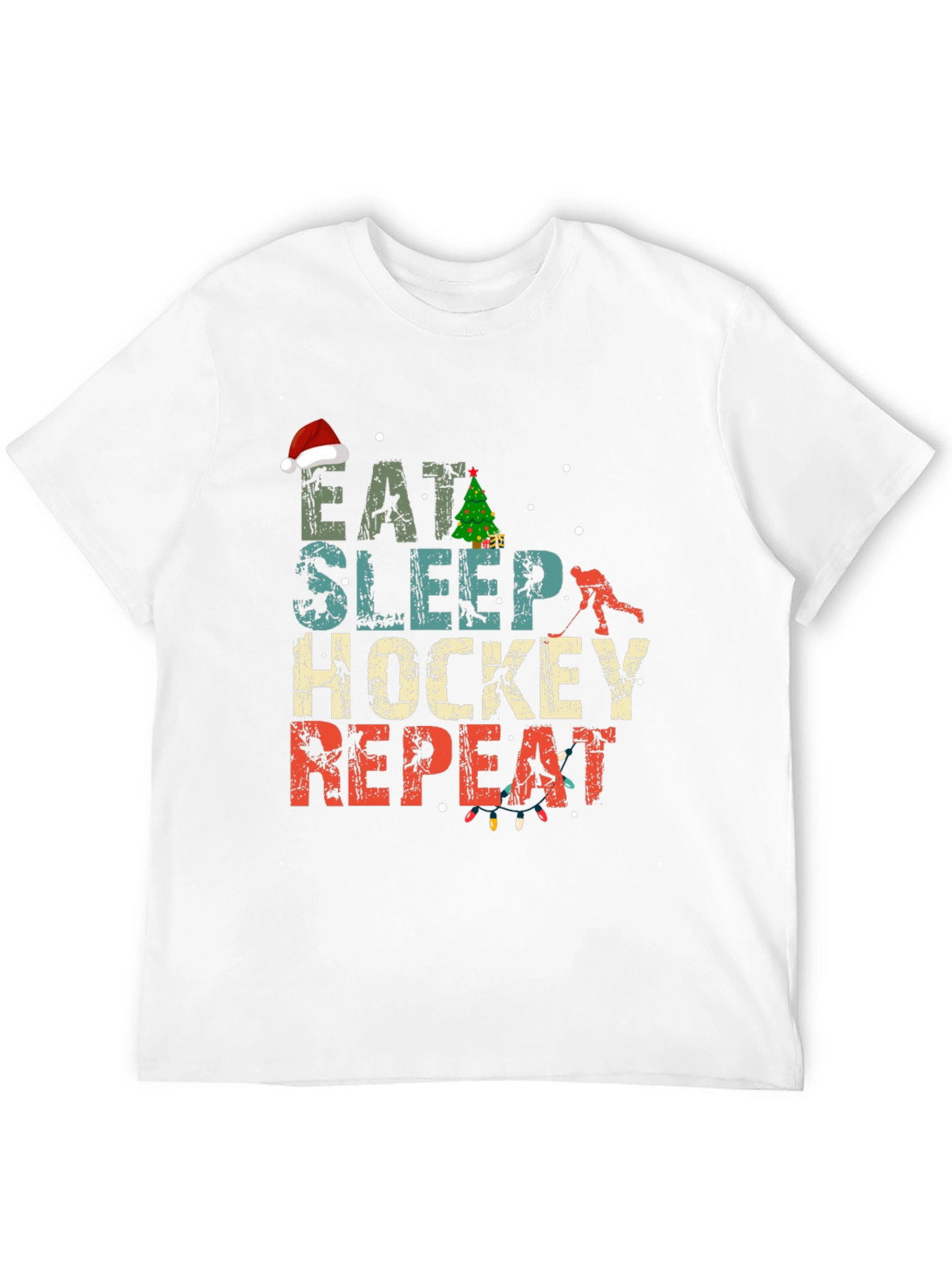 Eat Sleep Hockey Repeat Christmas T-Shirt