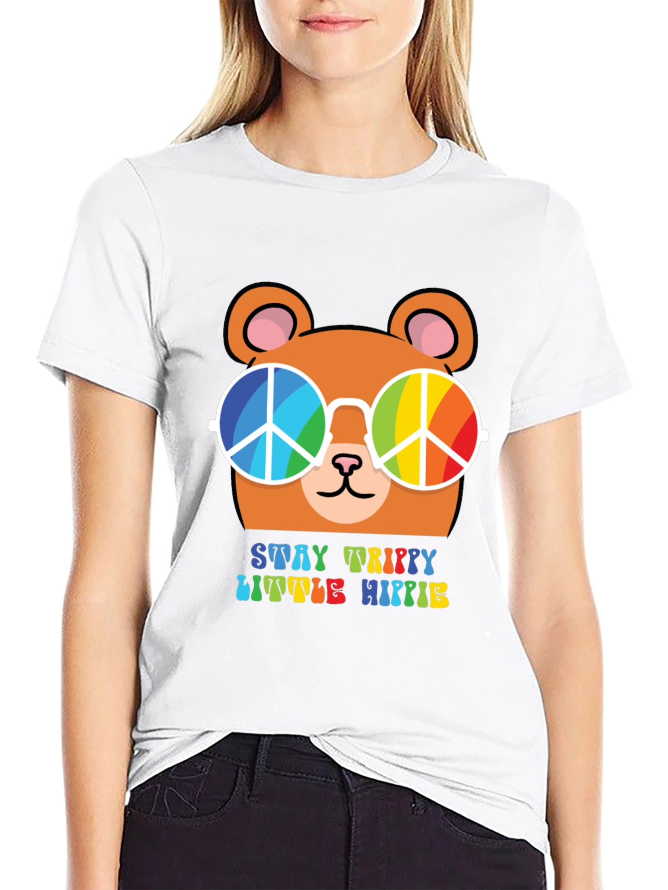 Stay Trippy Little Hippie Bear Graphic Tee