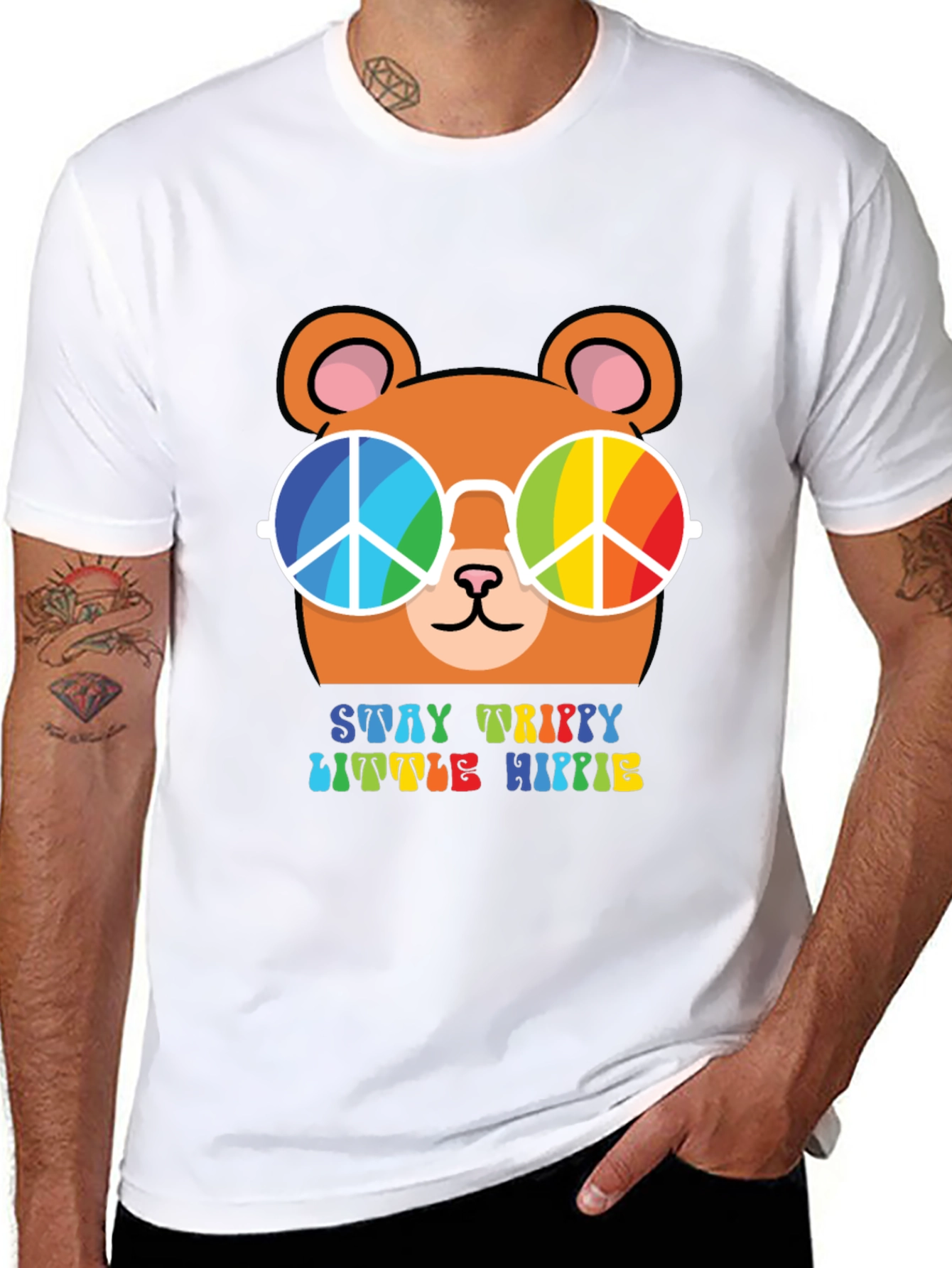 Stay Trippy Little Hippie Bear Graphic Tee